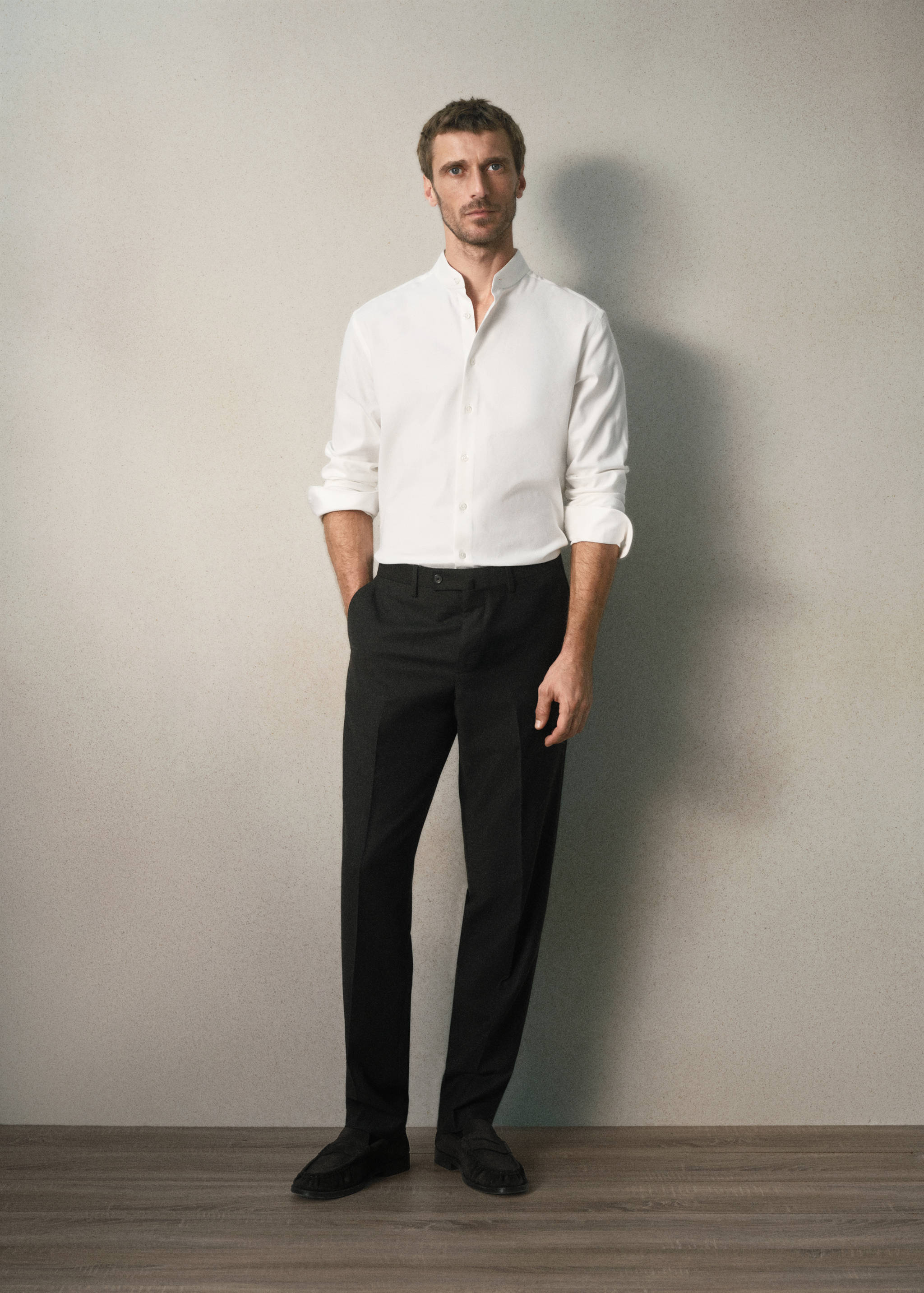 Slim fit cotton mandarin-collar shirt - General plane