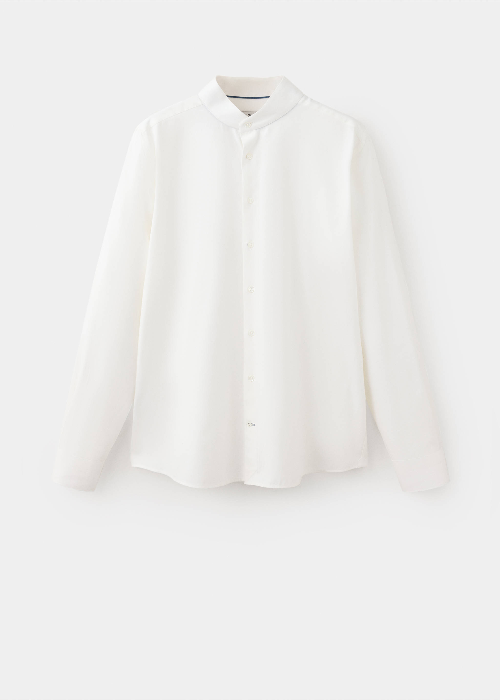 White long-sleeved men's shirt with a band collar., White. Ref: 37017939-00.