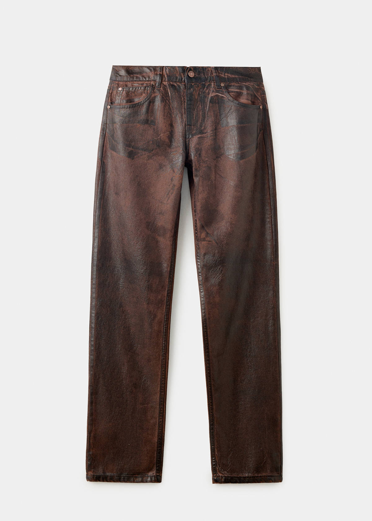 Straight-leg waxed-effect jeans — Chocolate