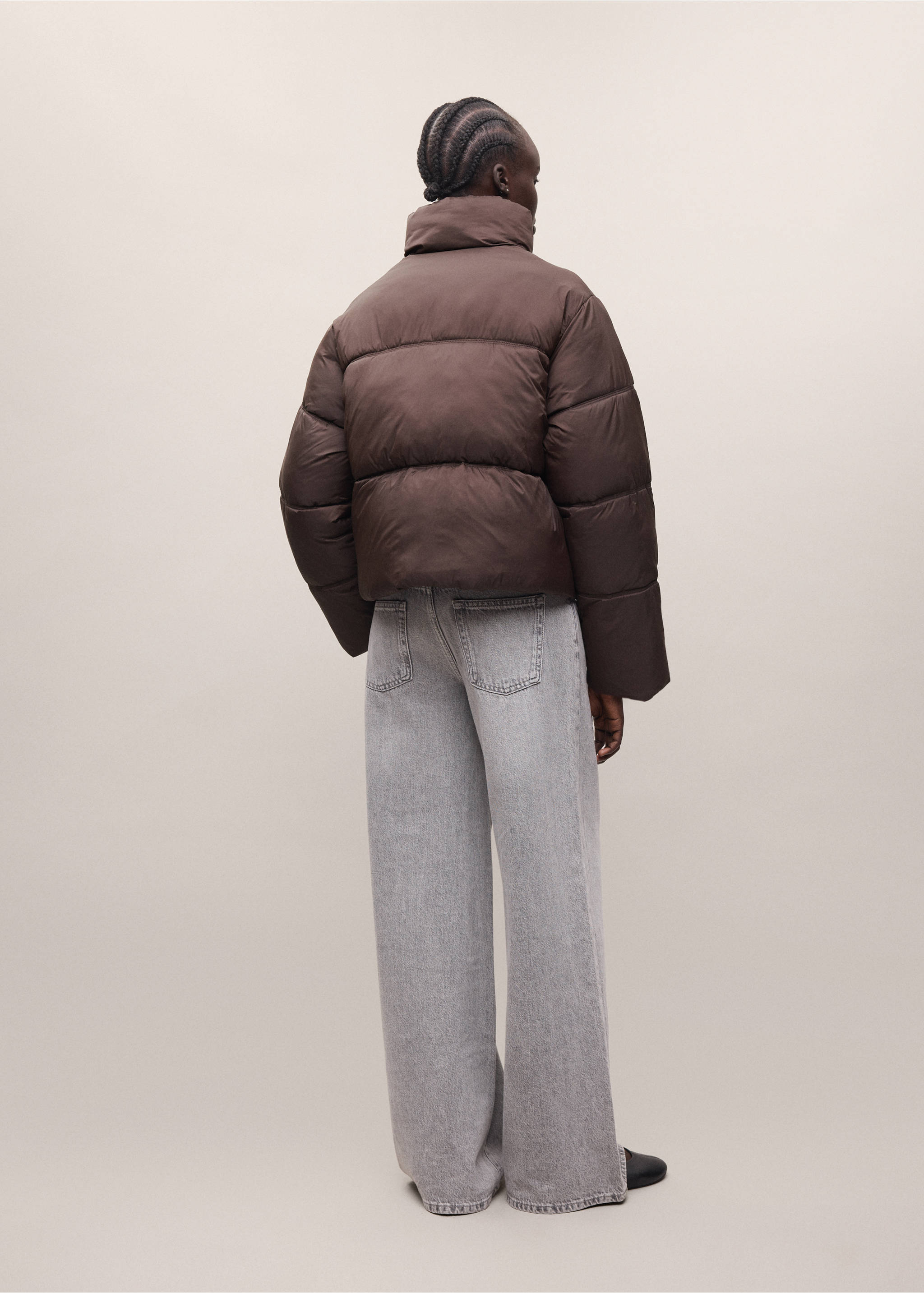 Brown quilted anorak from the back, featuring a high collar., Chocolate. Ref: 37018265-01.