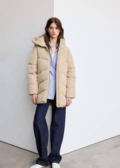 Hood puffer coat — Beige 2