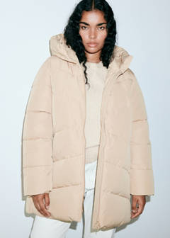 Hood puffer coat — Beige 6