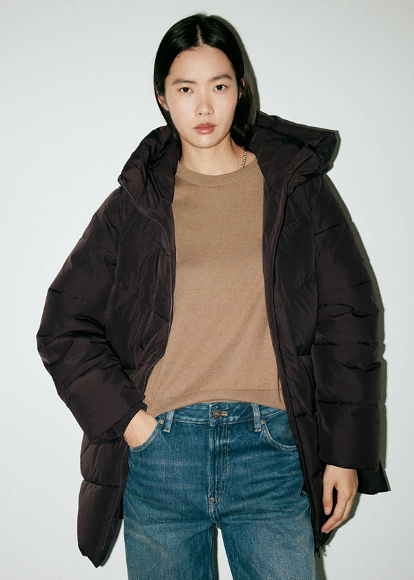 Hood puffer coat — Chocolate