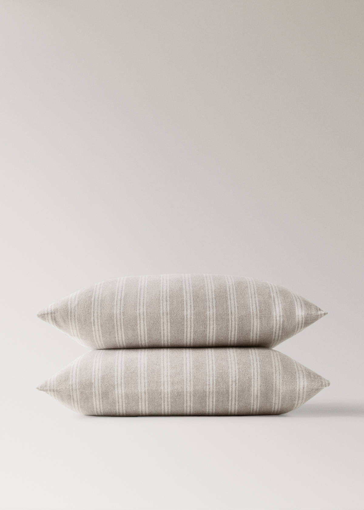 Two striped flannel pillowcases, 60 x 60 cm — Beige