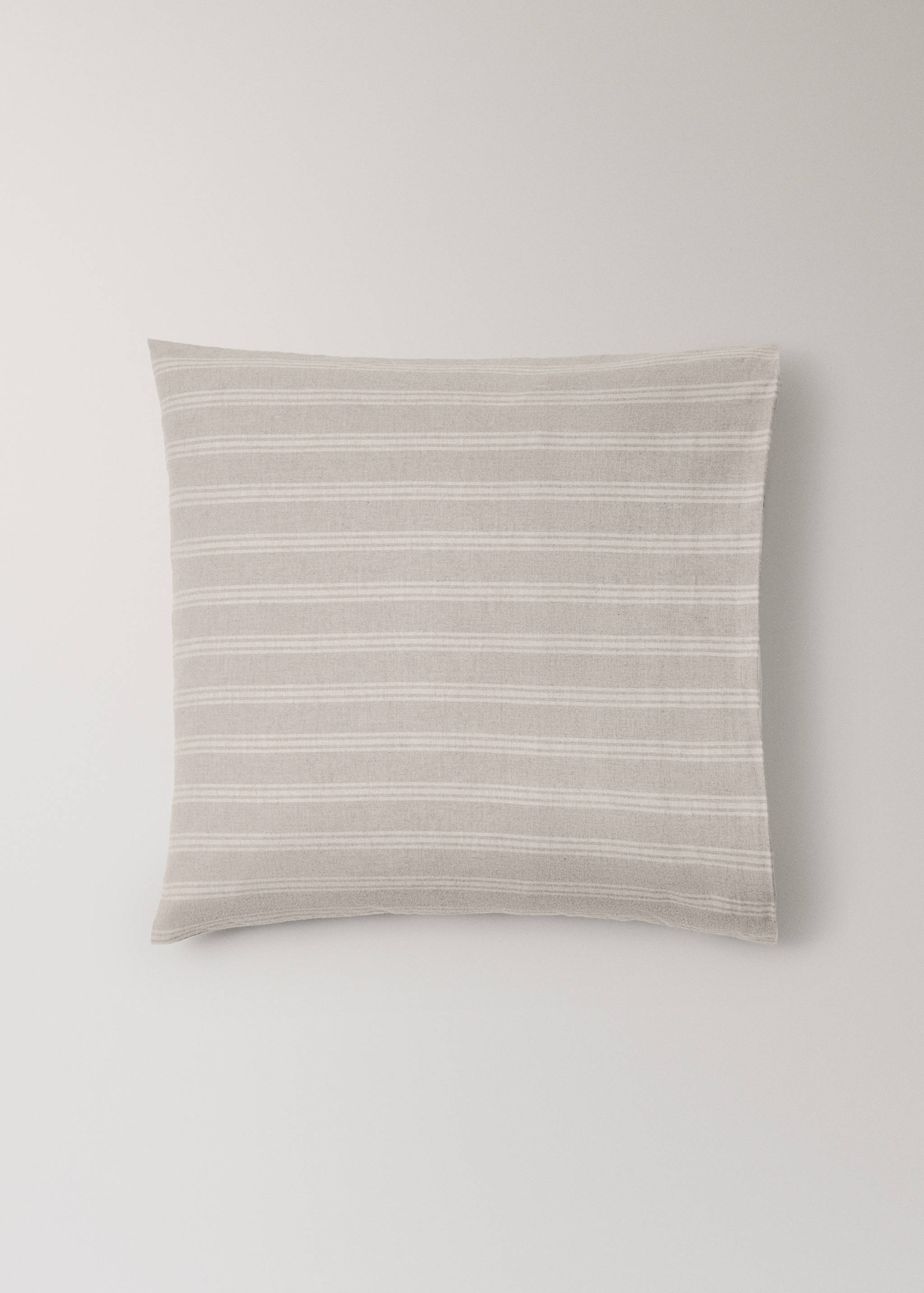 Beige and off-white striped square pillowcase.