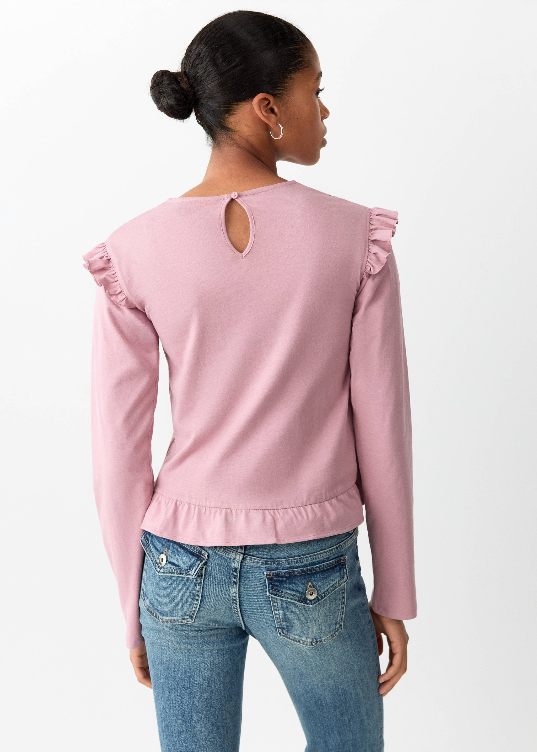 Ruched T-shirt with lace detail - Reverse of the article, Pink. Ref: 37018284-00.
