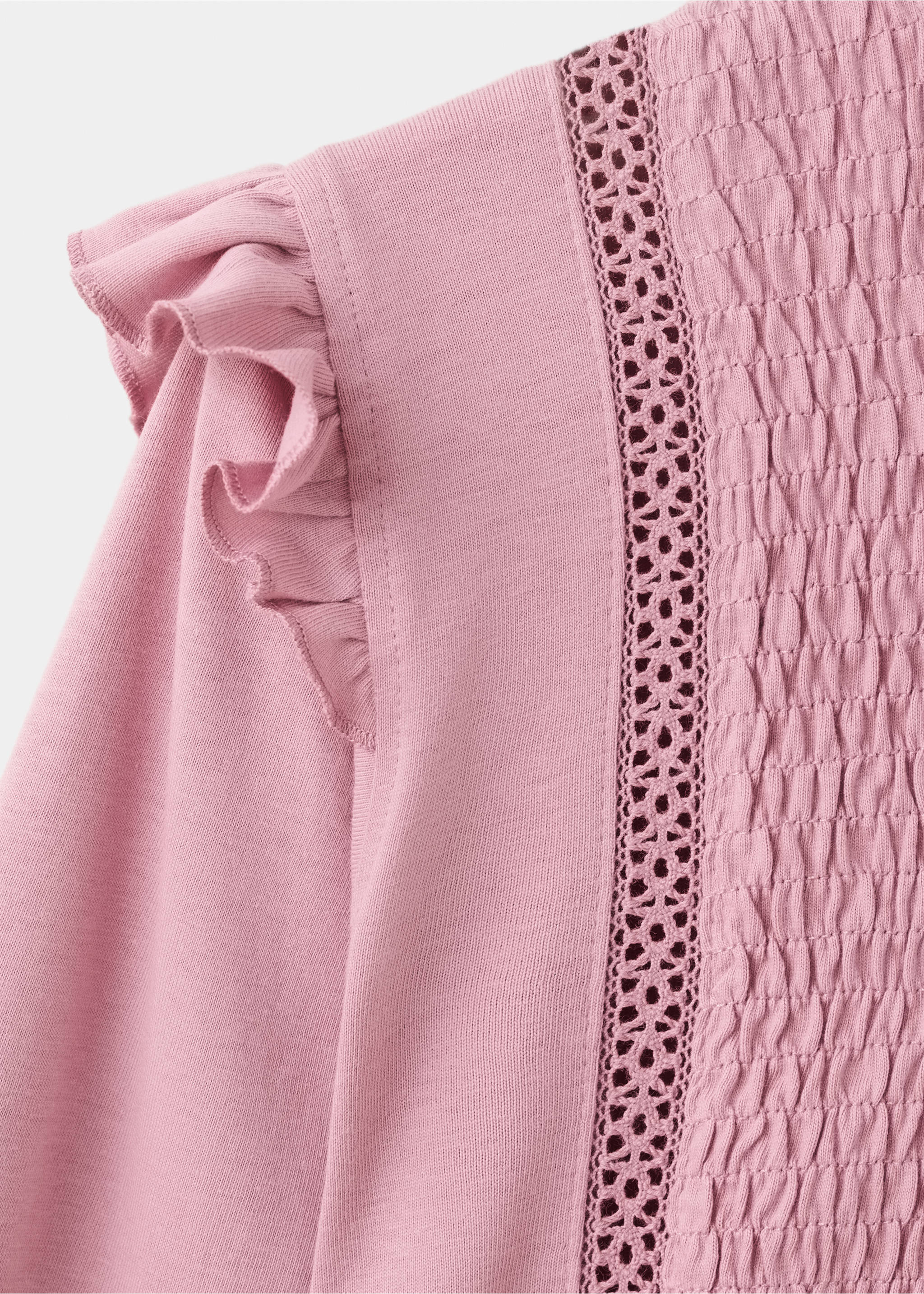 Ruched T-shirt with lace detail - Details of the article 8, Pink. Ref: 37018284-00.