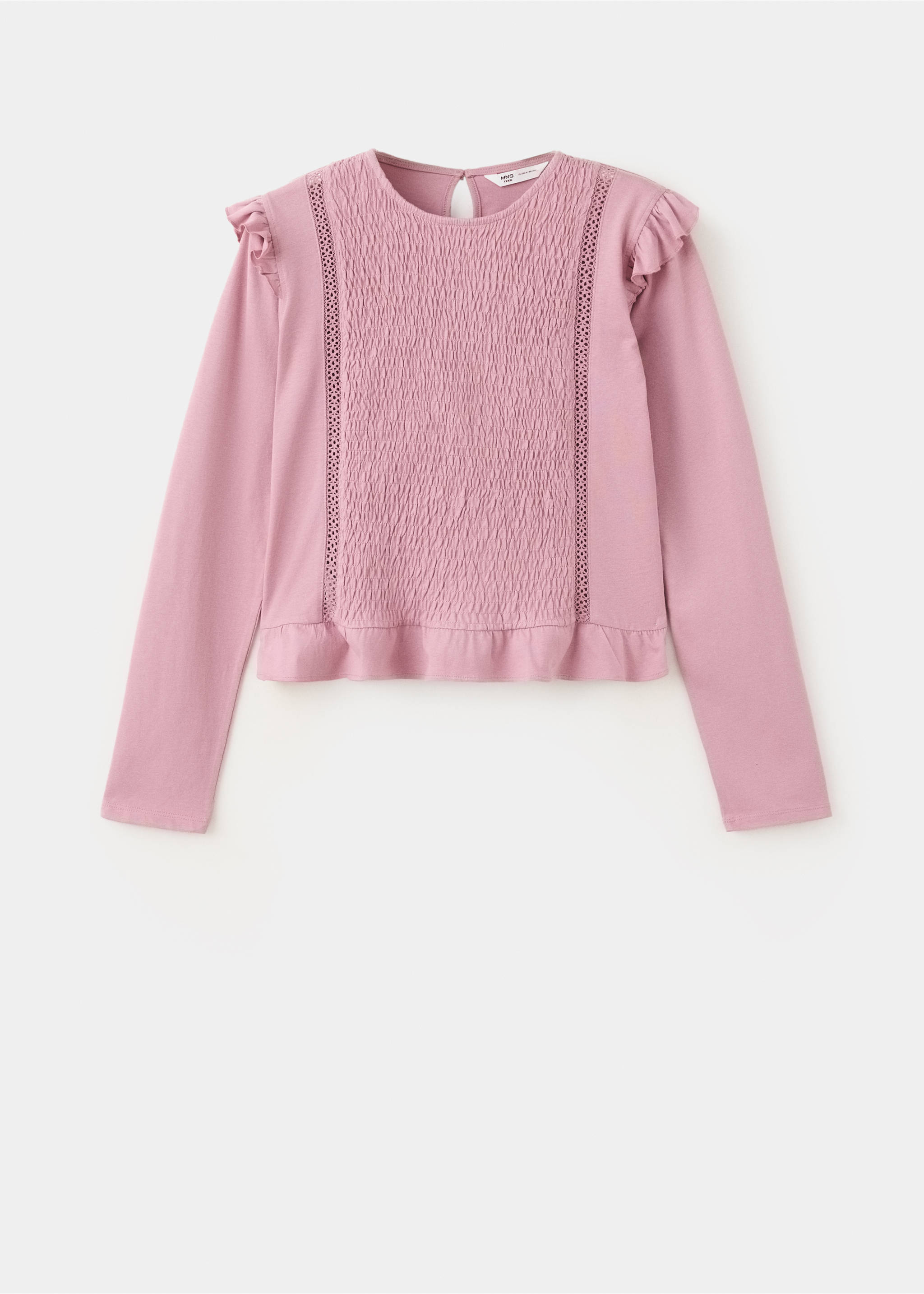 Ruched T-shirt with lace detail - Article without model, Pink. Ref: 37018284-00.