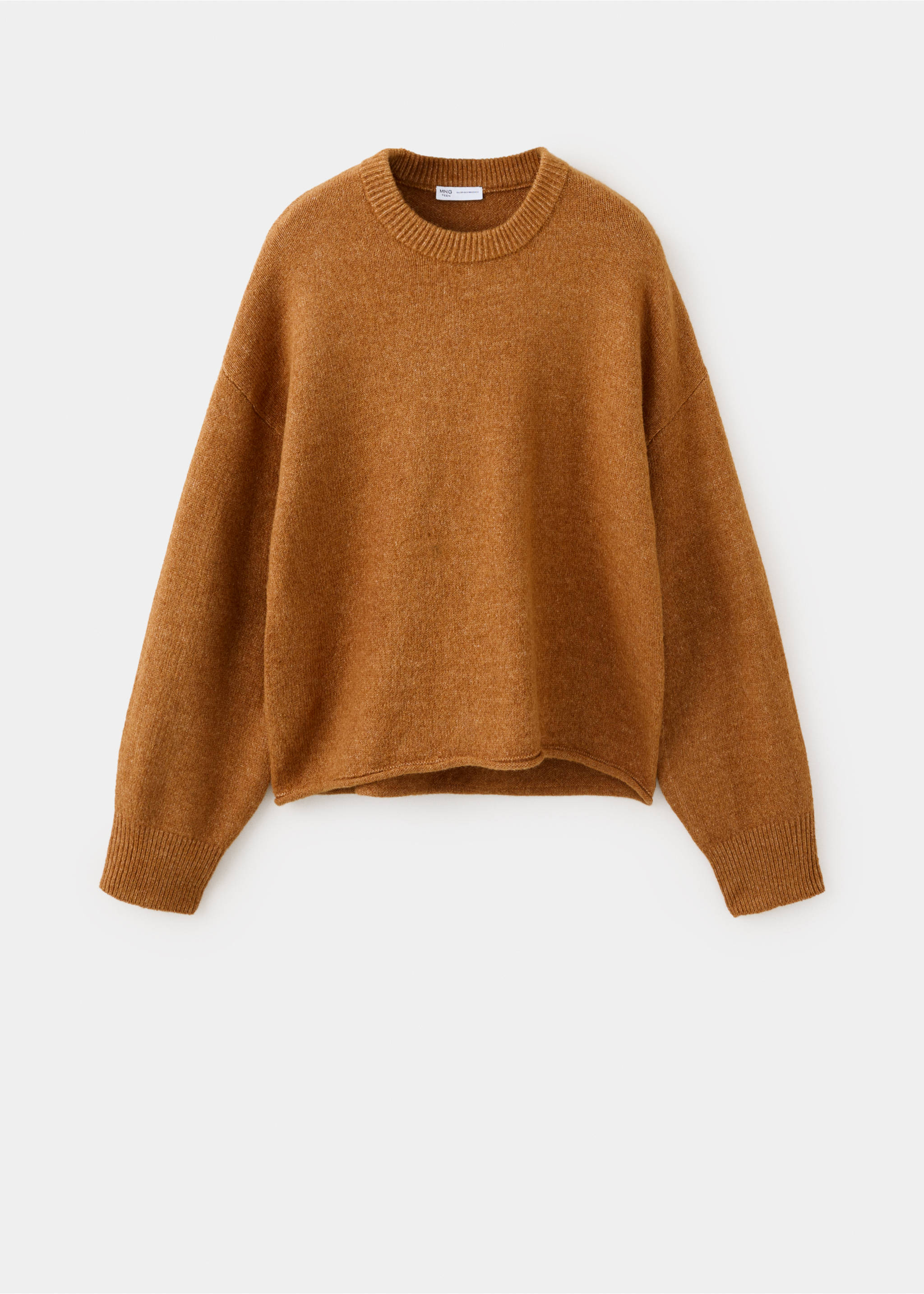 Brown knitted crew neck sweater with long sleeves., Ochre. Ref: 37018287-00.