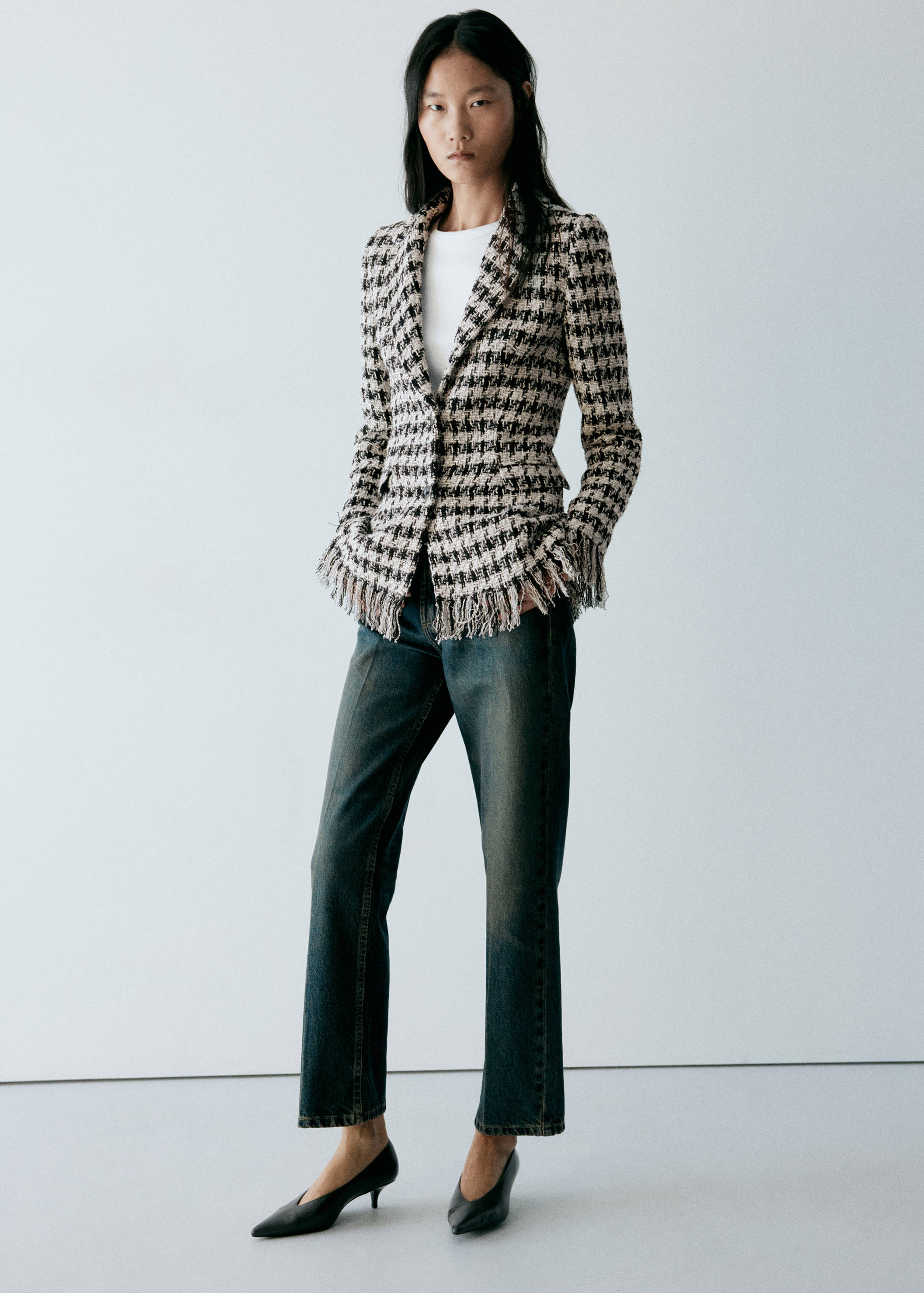Ausgefranster Blazer mit Hahnentritt-Muster - Allgemeine Ansicht