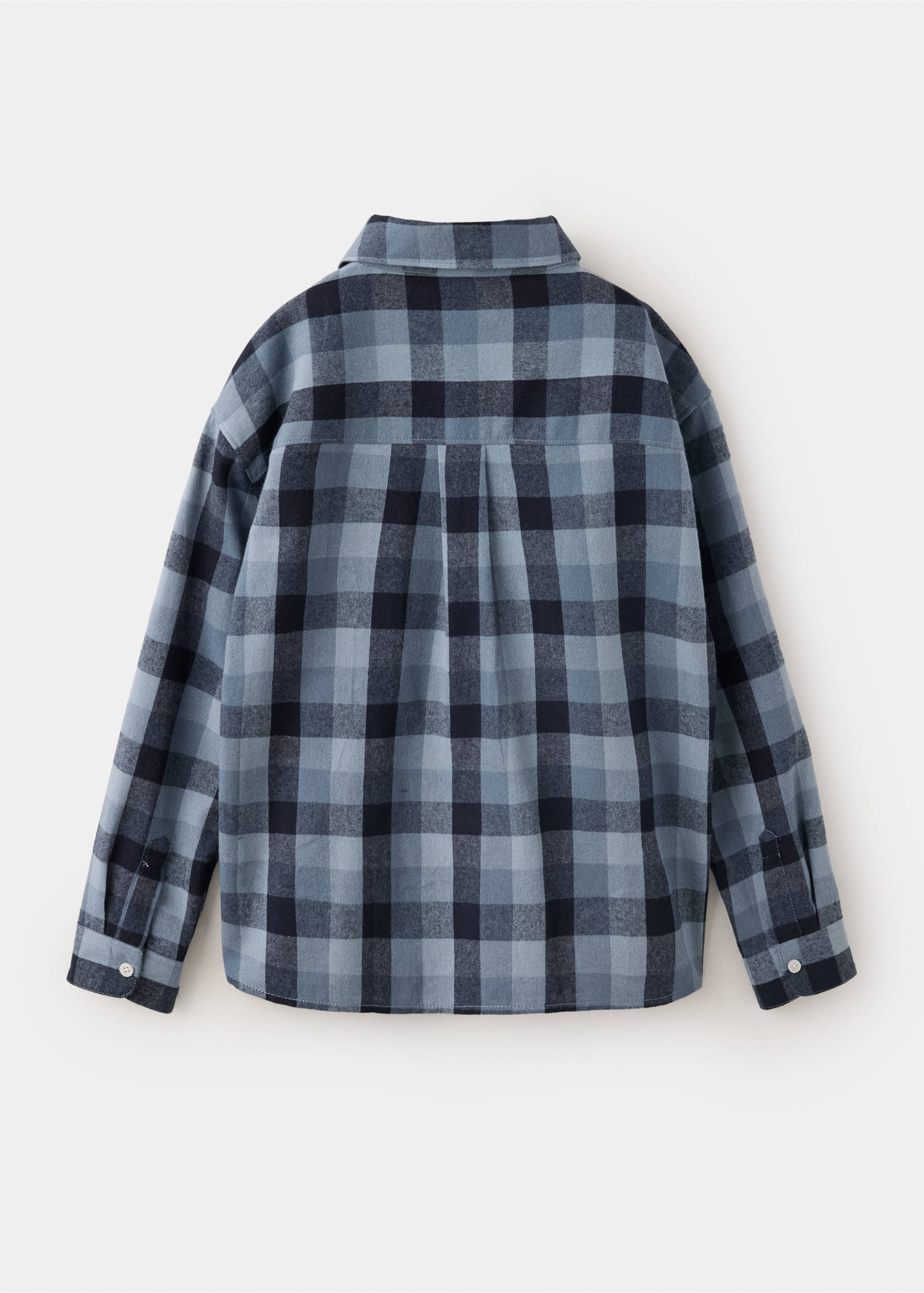 Blue and navy checked children's shirt, shown from the back., Navy. Ref: 37018633-00.