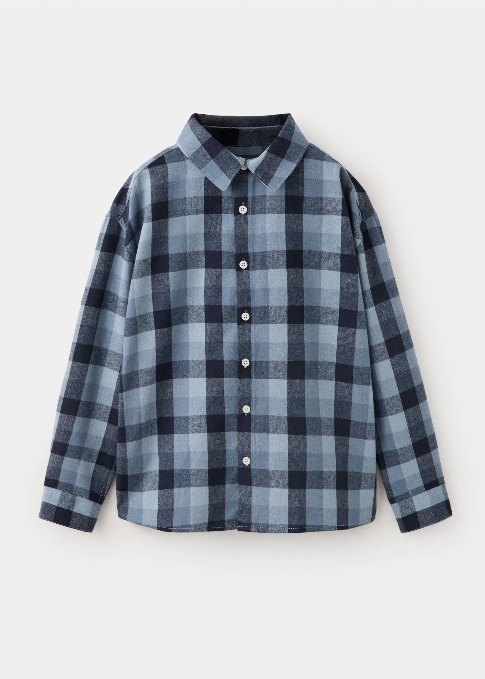 Blue check long-sleeve shirt with a classic collar and button placket., Navy. Ref: 37018633-00.