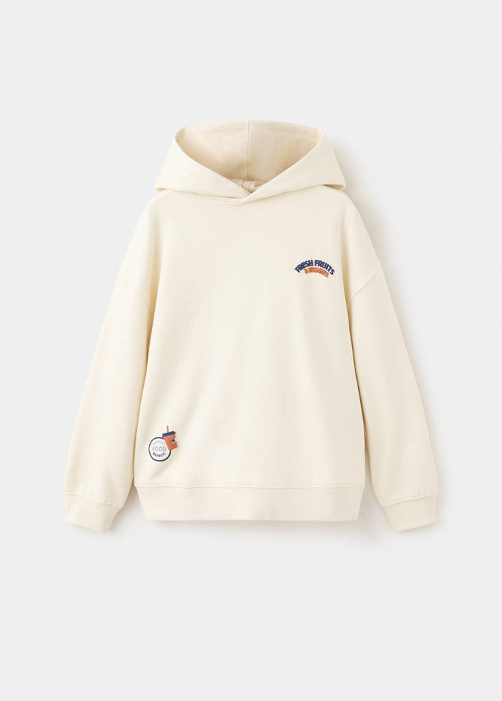Bluza z nadrukiem i kapturem złamana biel - Dzieci - 9-10 lata - MANGO KIDS