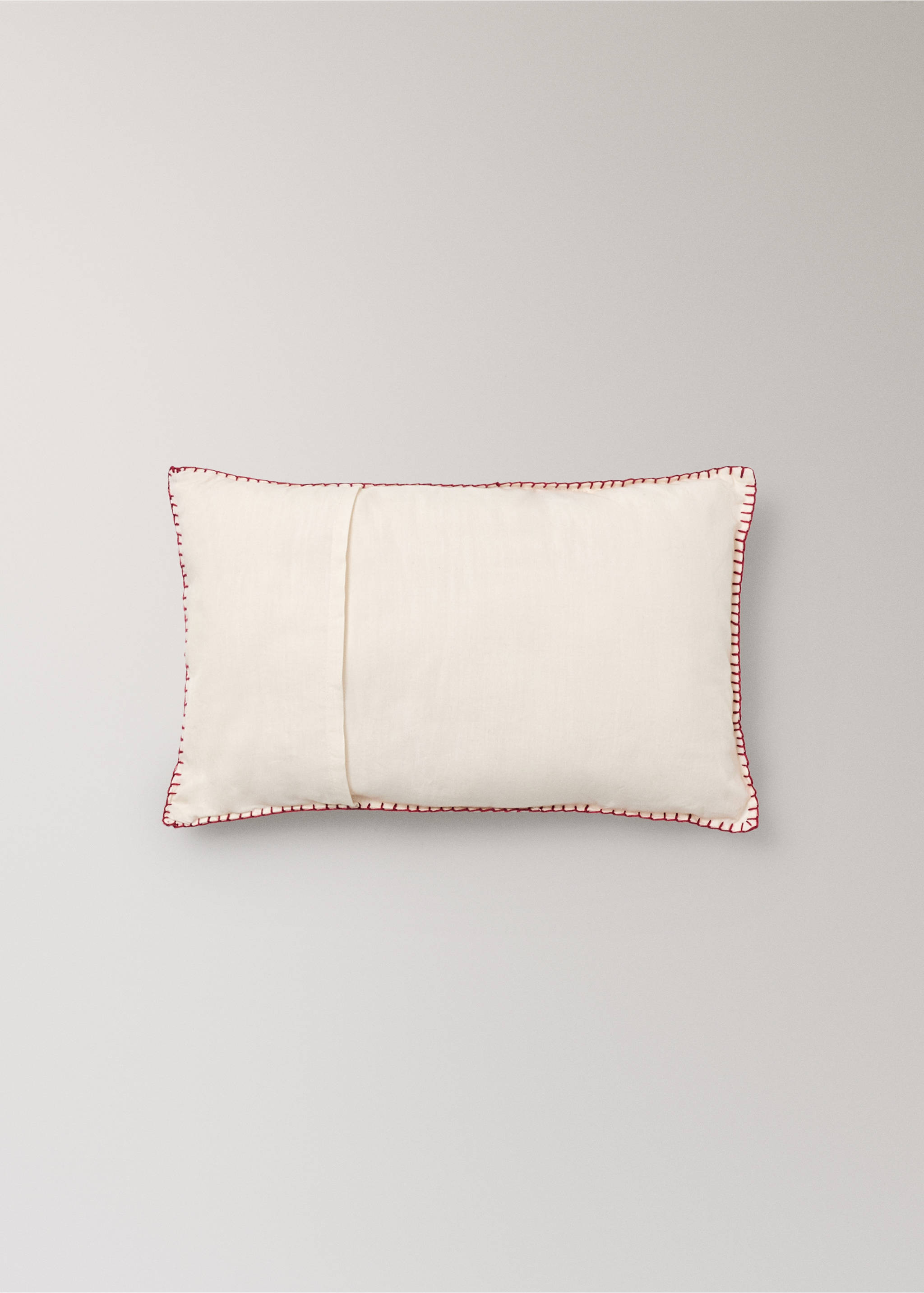 Off-white rectangular cushion with contrasting red whipstitch detail., Red. Ref: 37018637-00.
