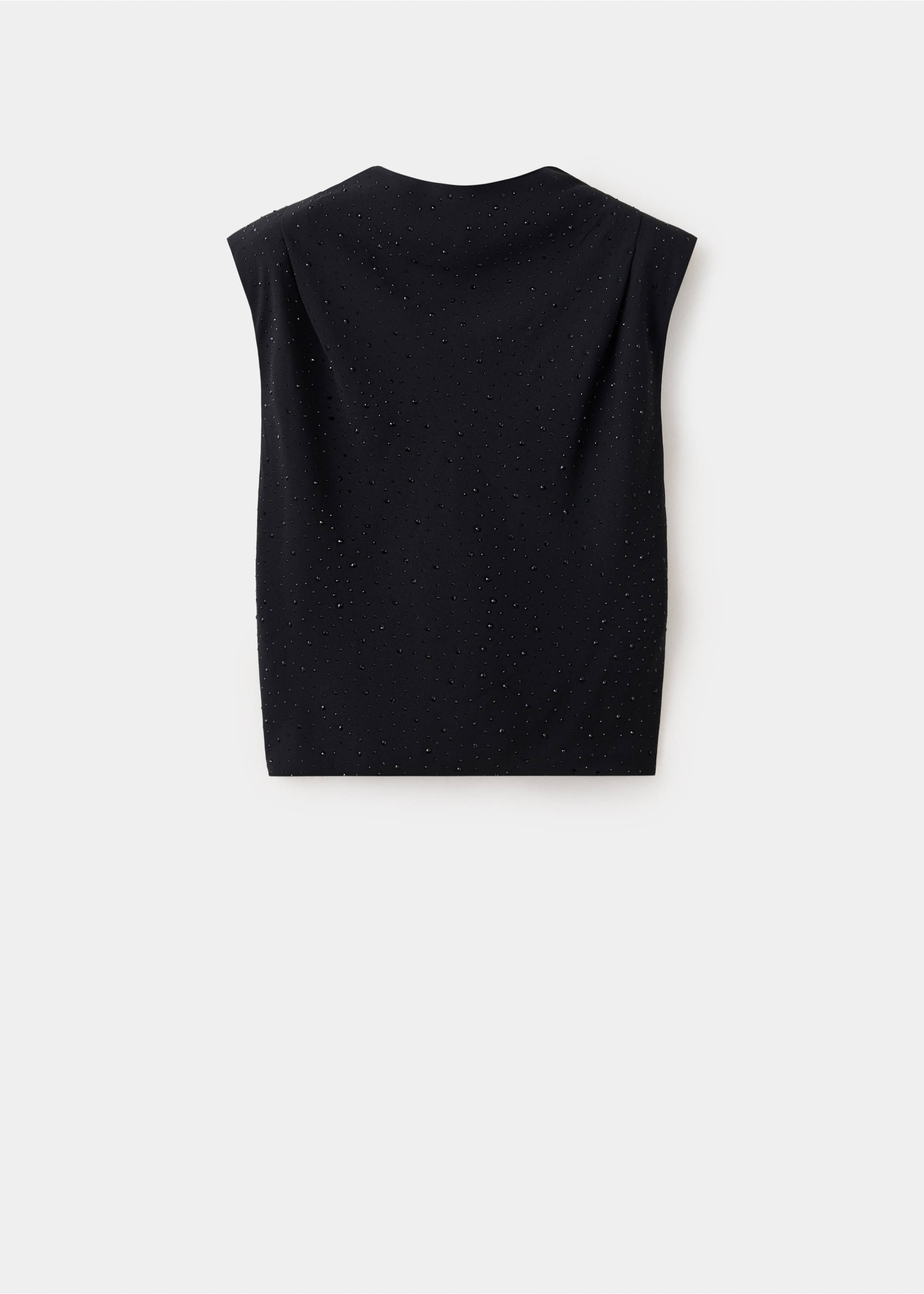 Black sleeveless blouse with padded shoulders and subtle tone-on-tone rhinestone embellishments., Black. Ref: 37019127-00.