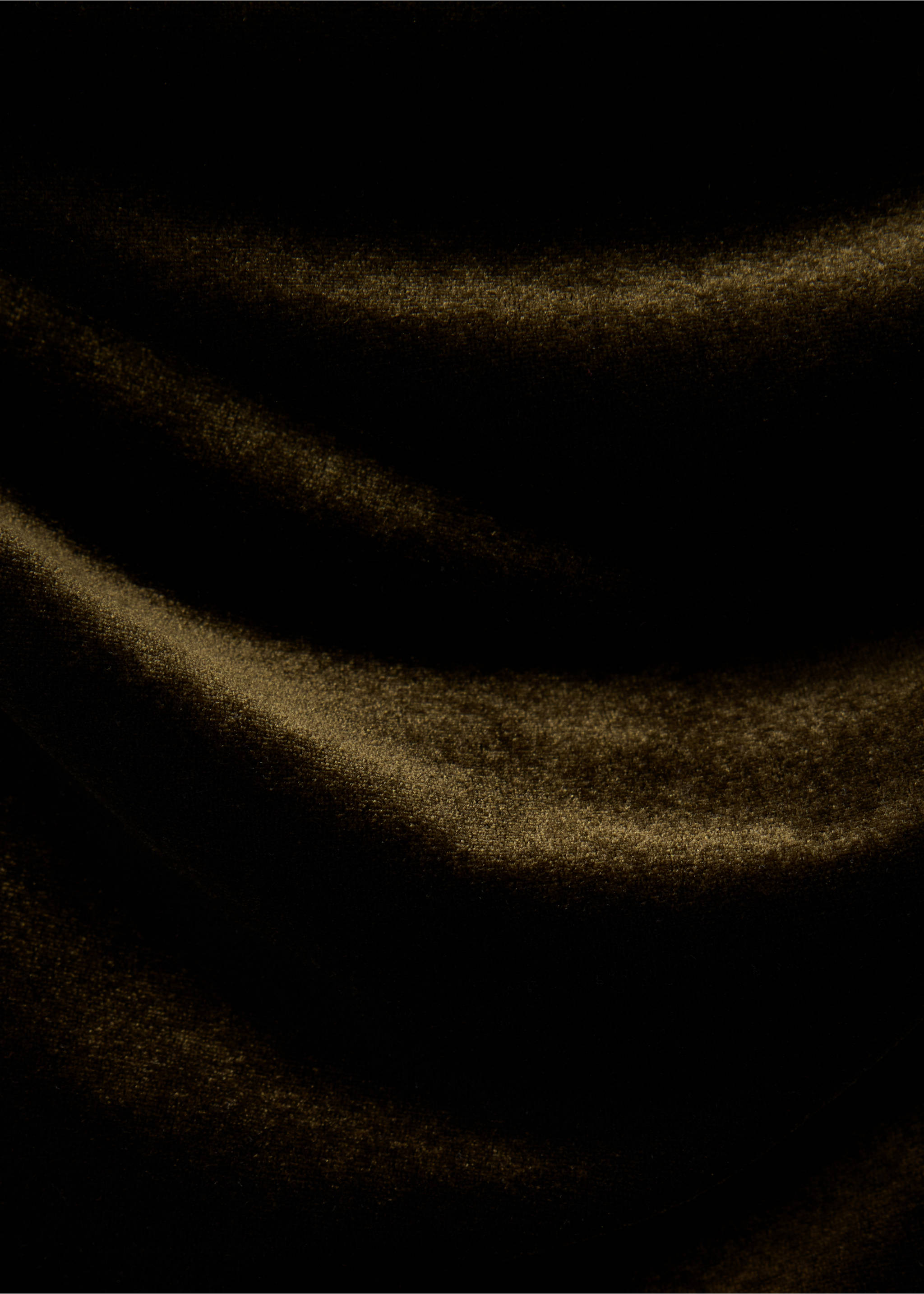 Close-up of dark olive green velvet dress fabric showing texture., Olive Green. Ref: 37019135-00.