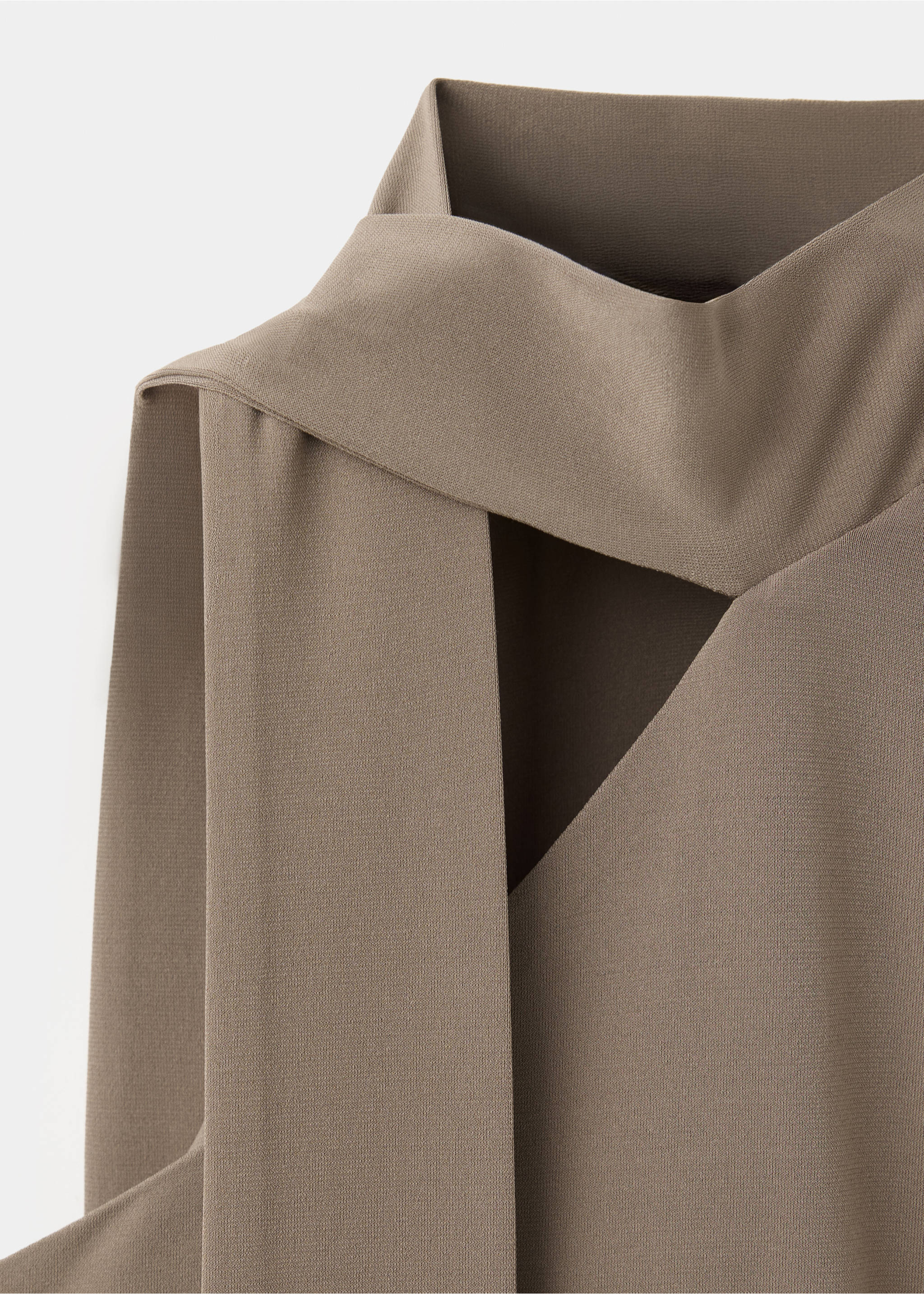 Taupe dress detail showing the high neck and asymmetric cutout., Light/Pastel Brown. Ref: 37019138-00.