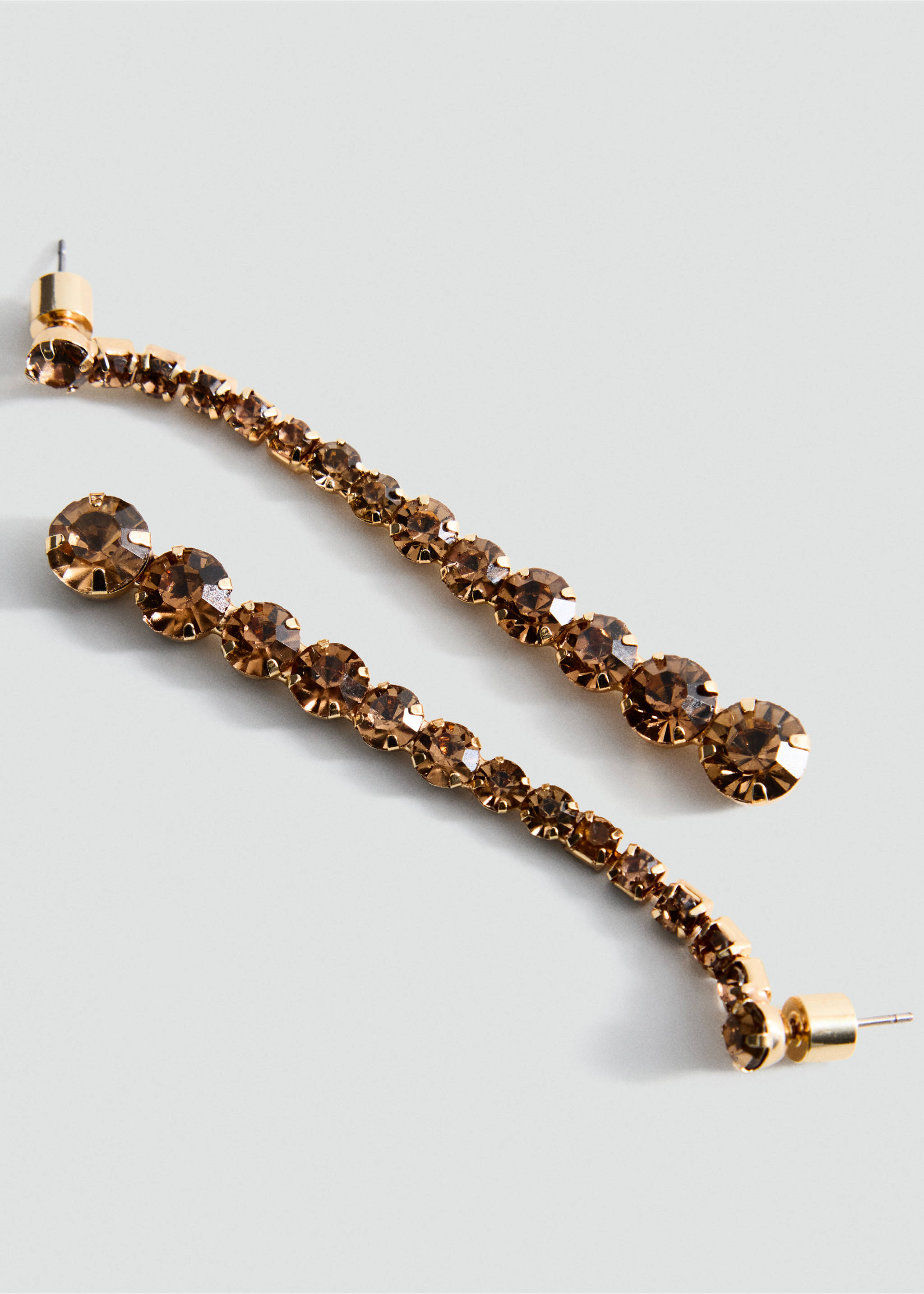 Long drop earrings with brown rhinestones in gold-tone metal., Gold. Ref: 37019139-00.