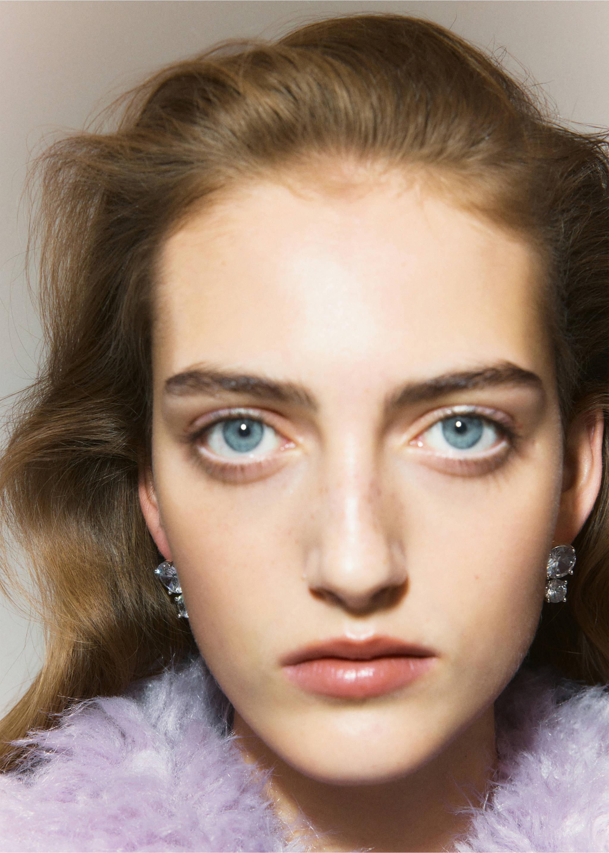 Sparkling crystal drop earrings on a model., Silver. Ref: 37019145-00.