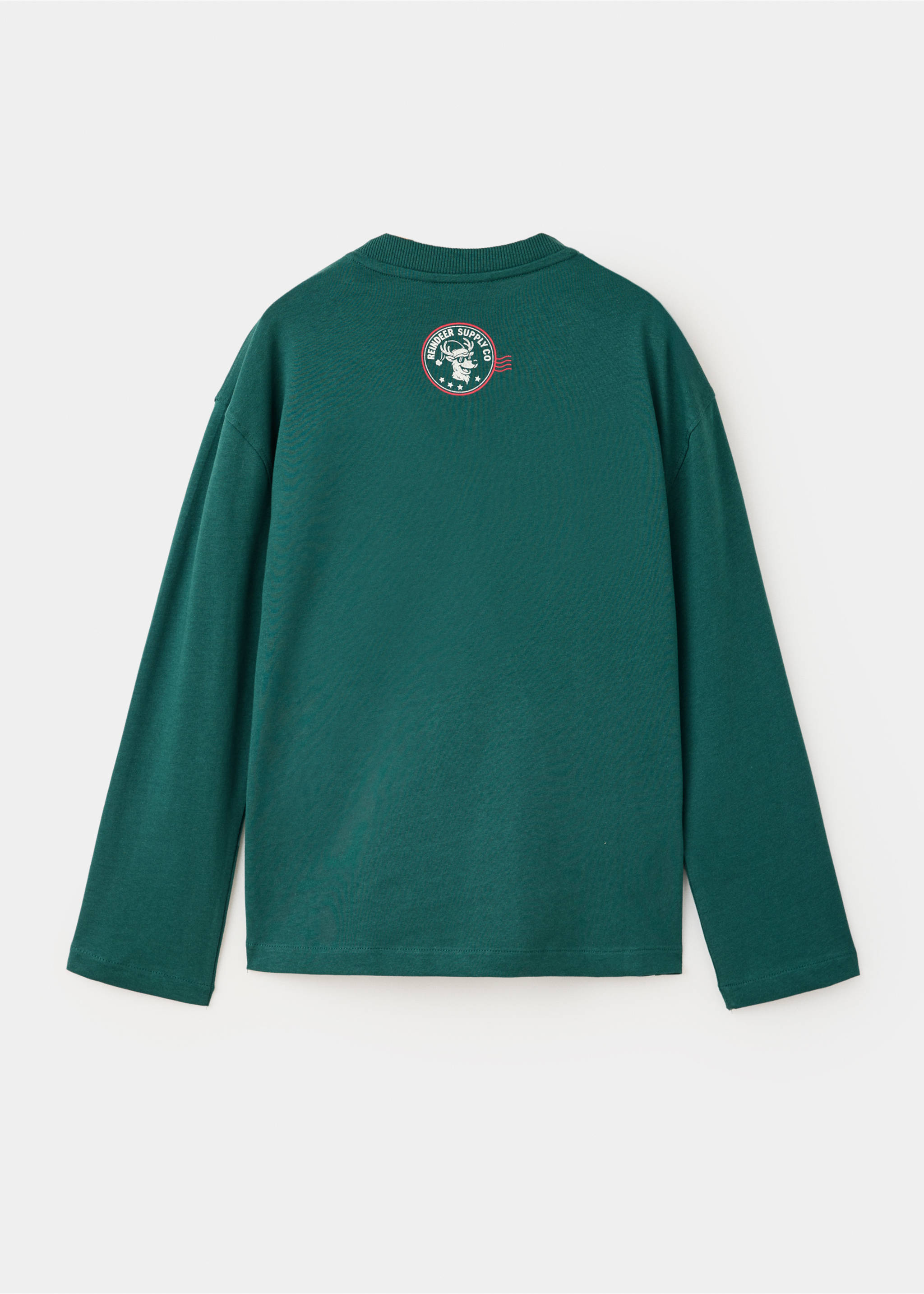 Dark green long-sleeved t-shirt, back view with graphic., Dark Green. Ref: 37019214-00.