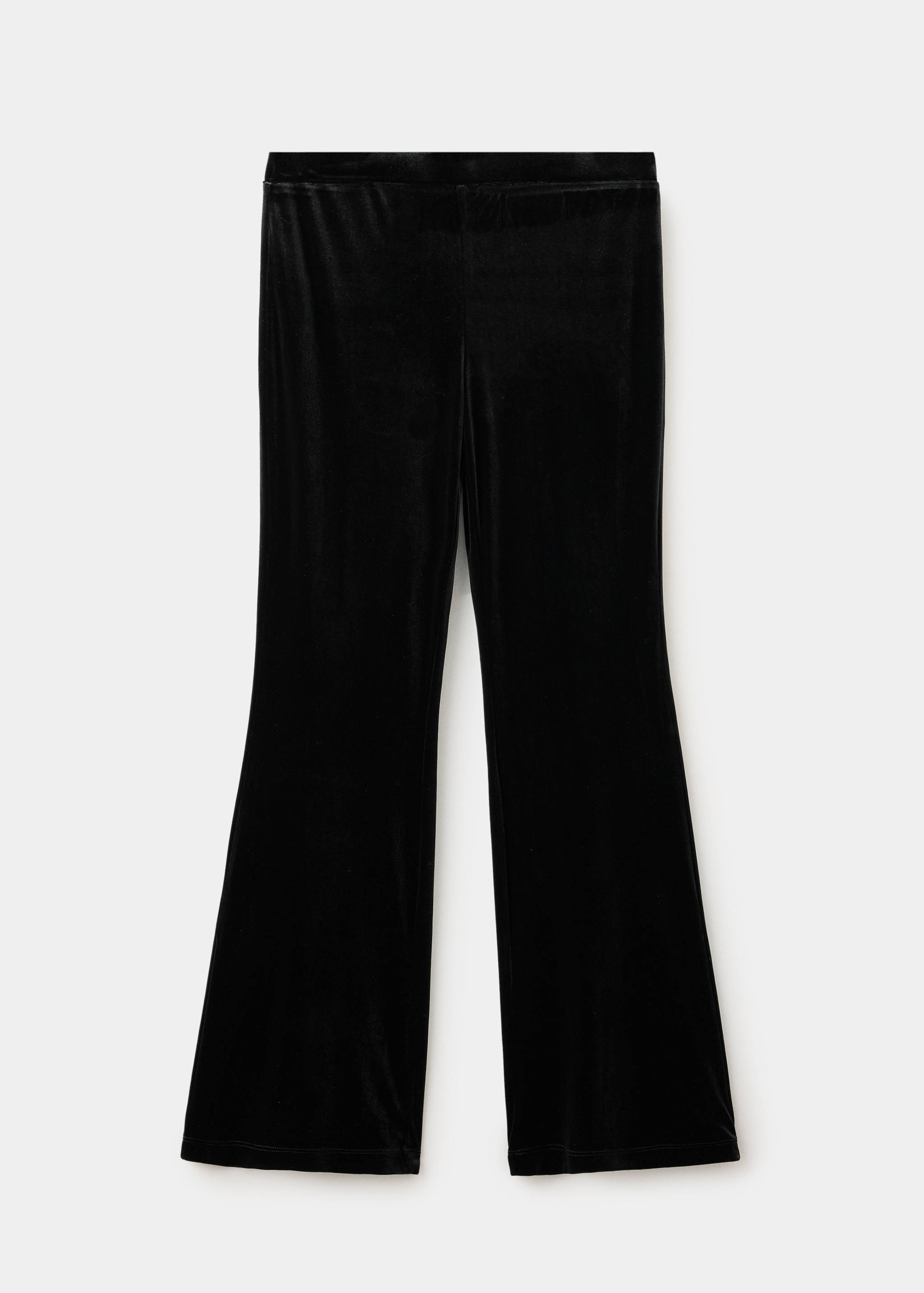 Black velvet trousers with a flared silhouette.