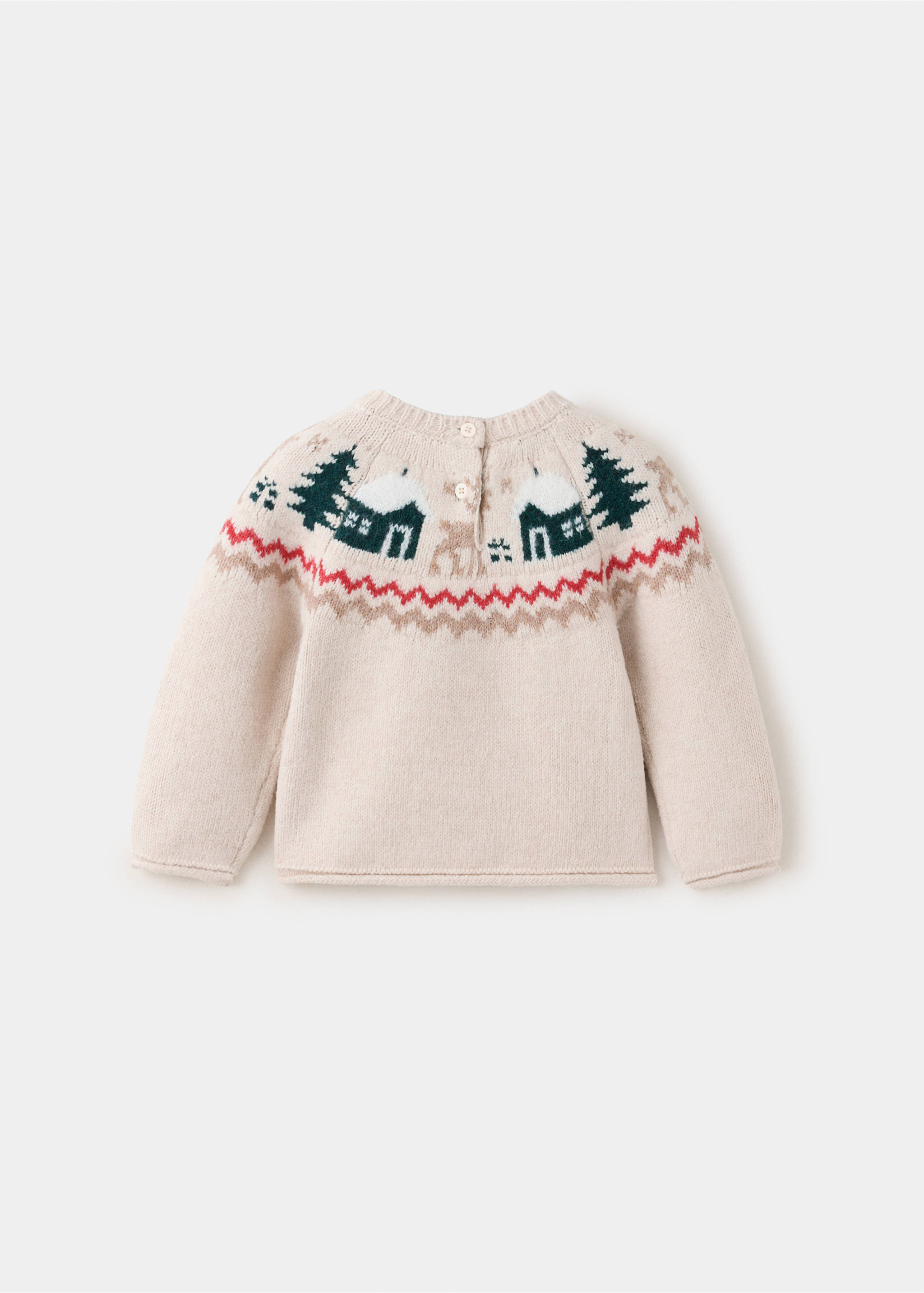 Cream children's knit jersey featuring a festive winter jacquard yoke, shown from the back., Off White. Ref: 37019224-00.