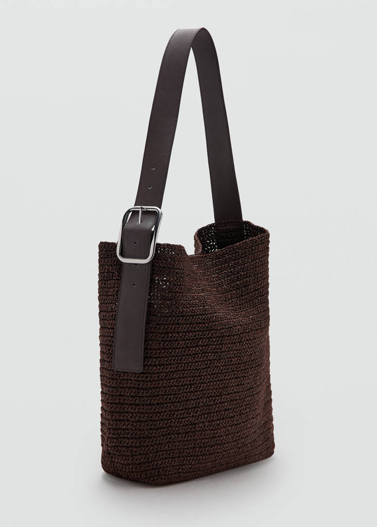 Natural fibre shopper bag with buckle detail — Chocolate