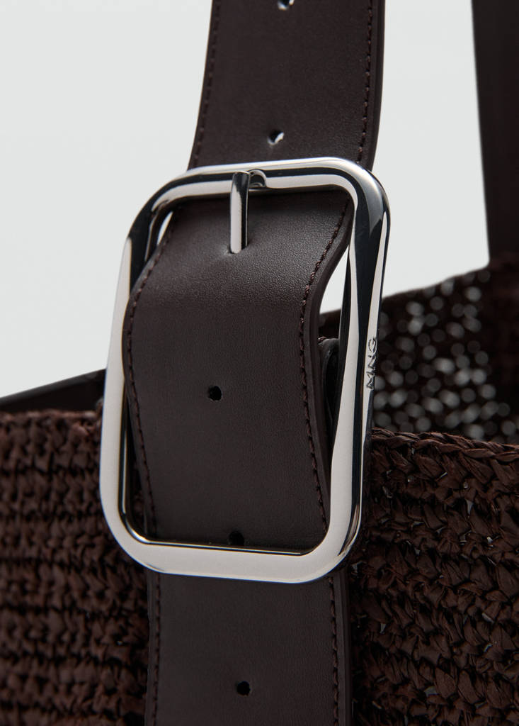 Natural fibre shopper bag with buckle detail — Chocolate