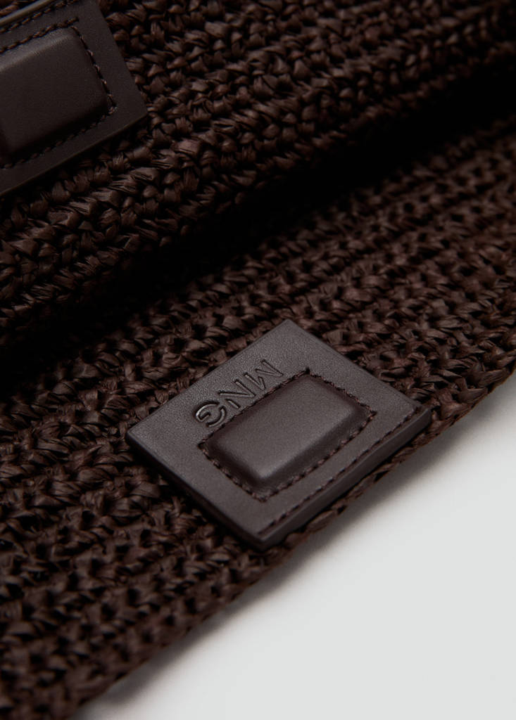 Natural fibre shopper bag with buckle detail — Chocolate