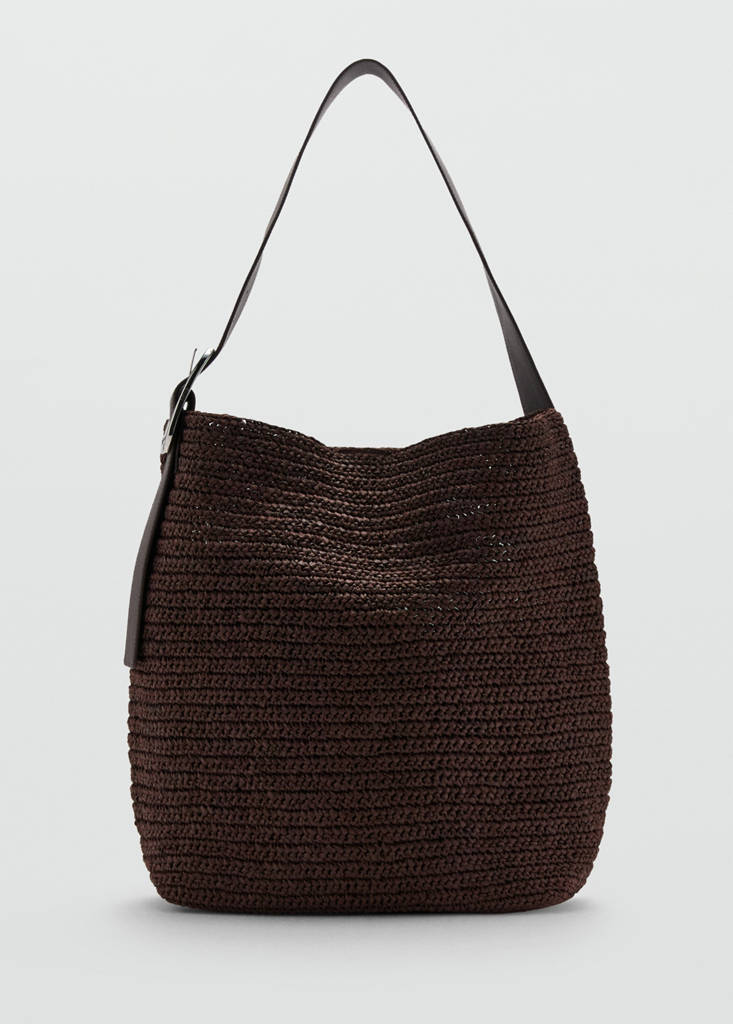 Natural fibre shopper bag with buckle detail — Chocolate