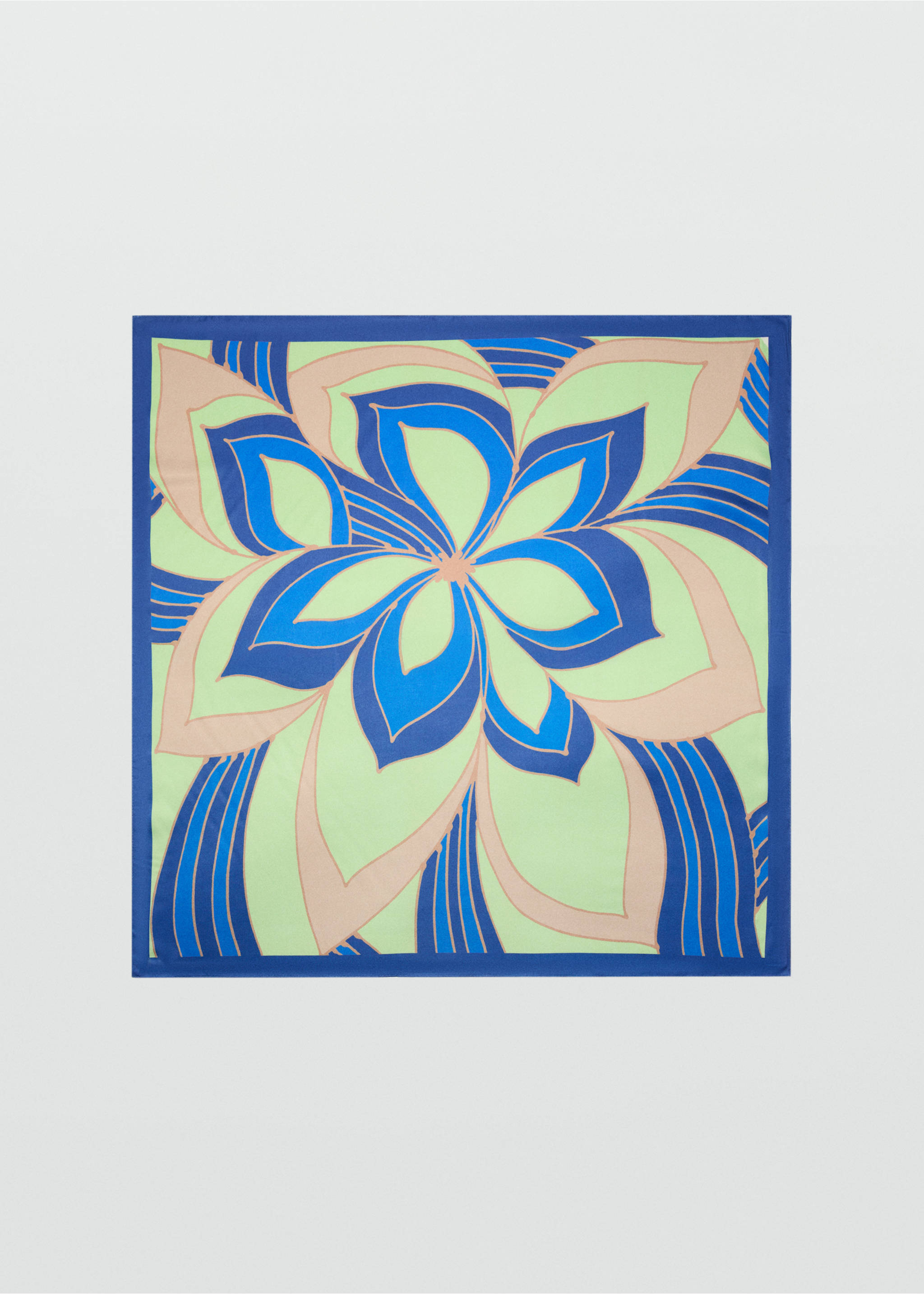 Floral-print satin scarf - Article without model, Blue. Ref: 37021336-00.