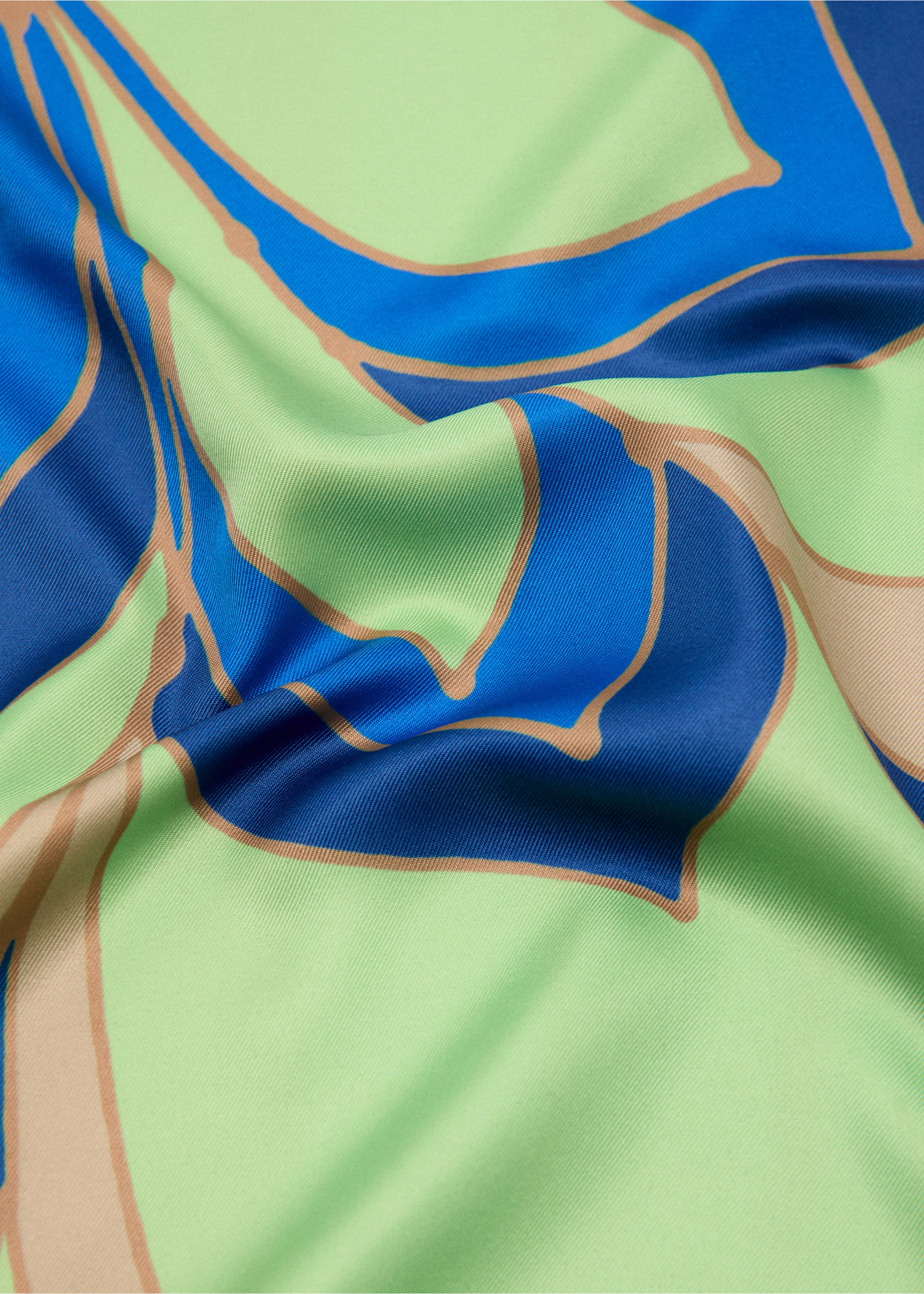 Floral-print satin scarf - Medium plane, Blue. Ref: 37021336-00.