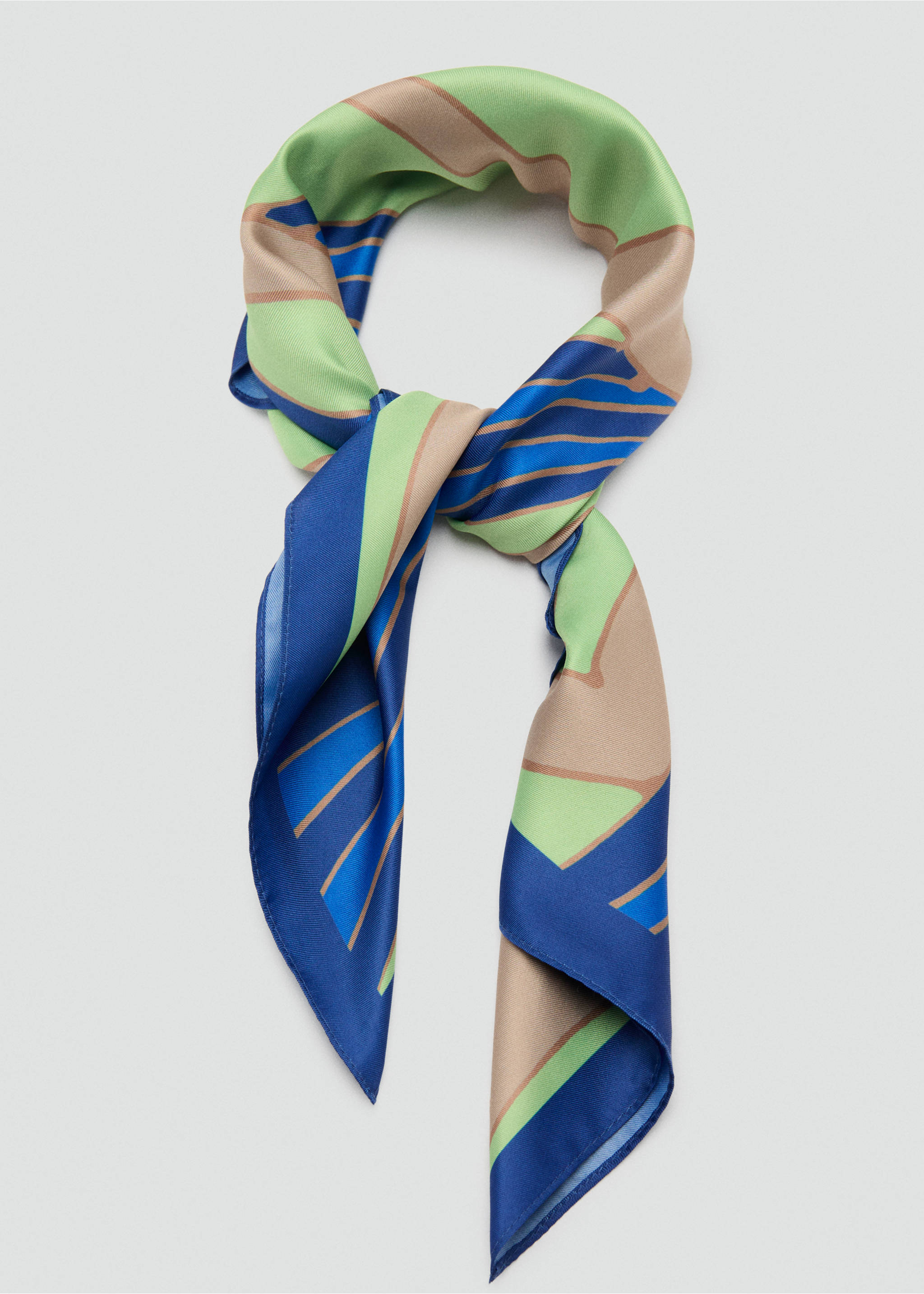 Floral-print satin scarf - Details of the article 1, Blue. Ref: 37021336-00.