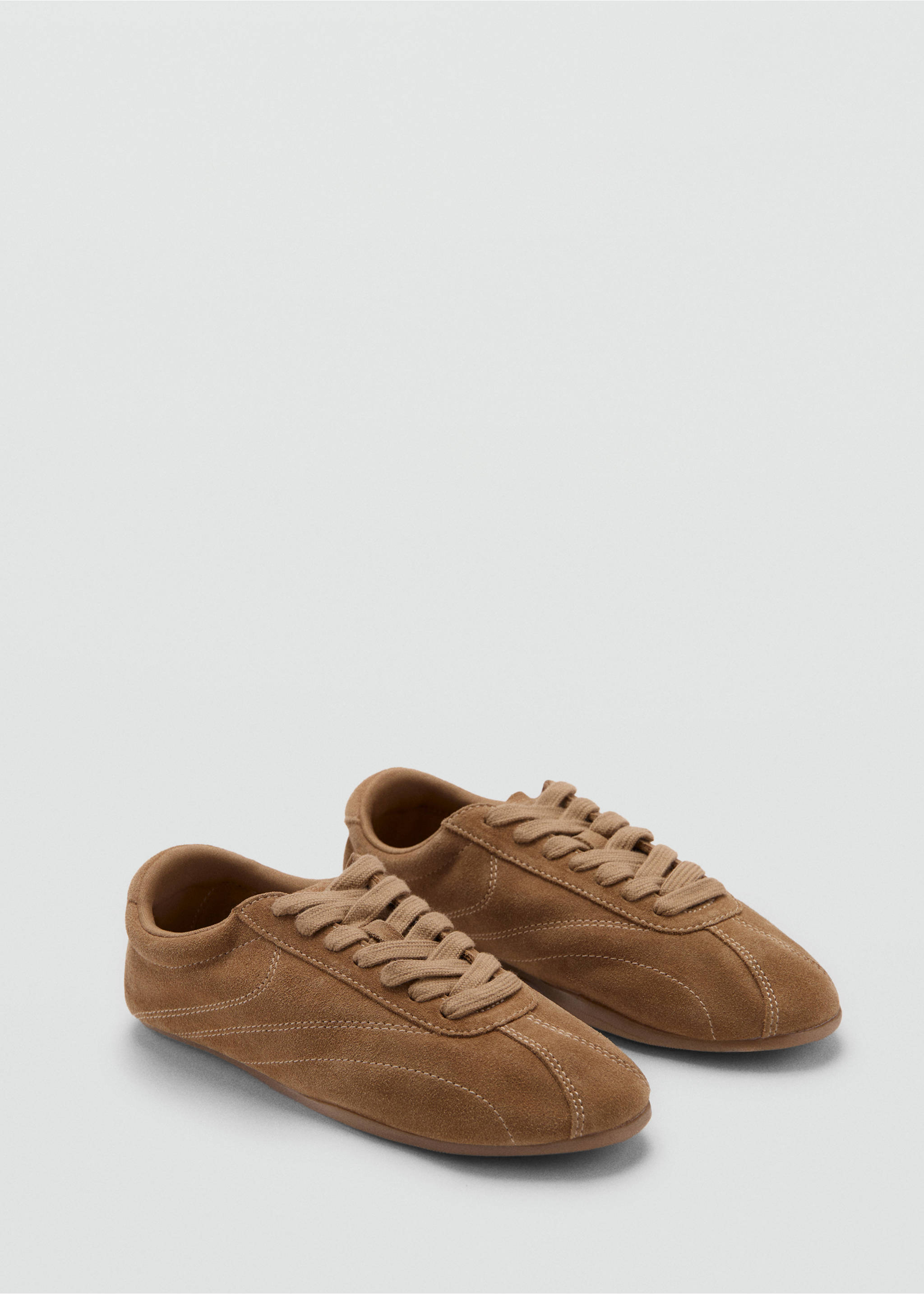 Кожаные кроссовки с контрастной вставкой - Средний план, Песочный. Ref: 37021347-00.