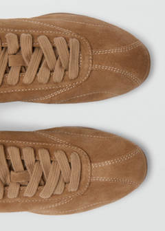 Contrasting panel leather sneakers — Sand 4