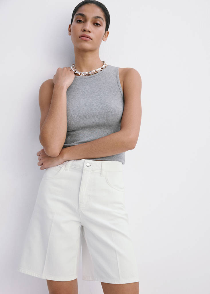 Straight-fit denim bermuda shorts — White