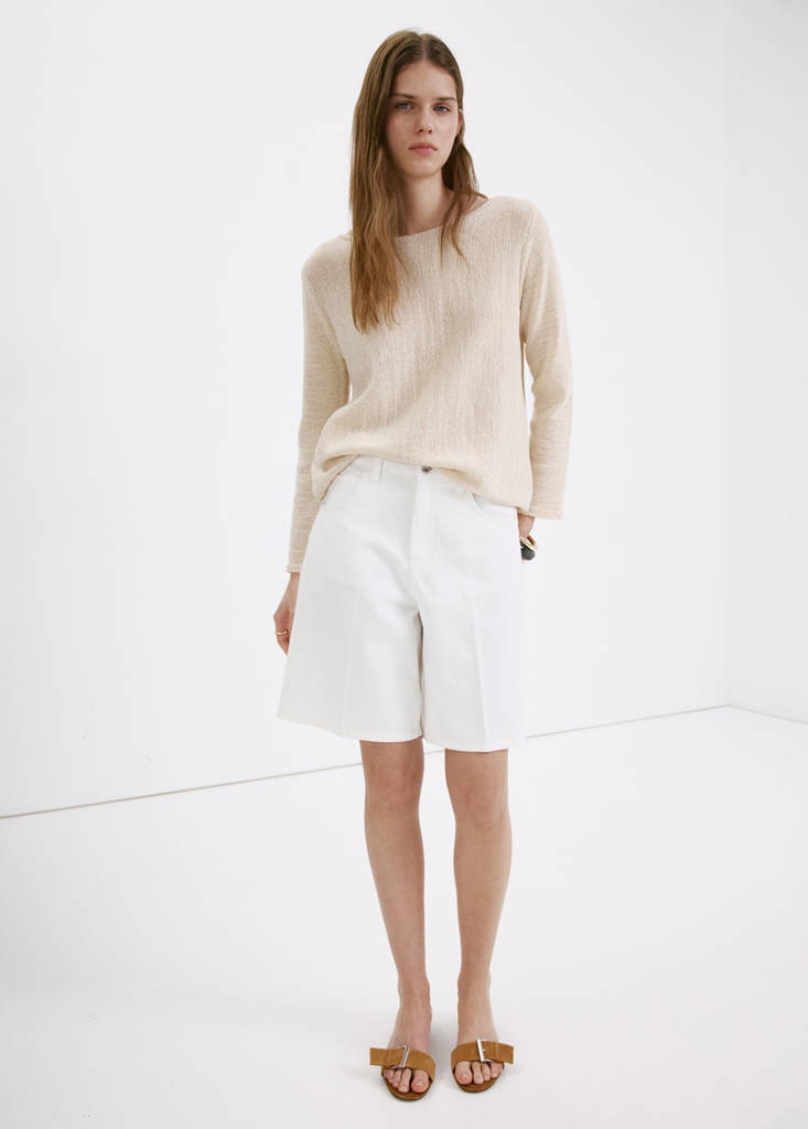Straight-fit denim bermuda shorts — White