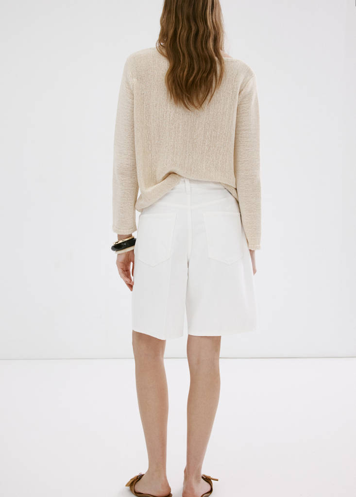 Straight-fit denim bermuda shorts — White