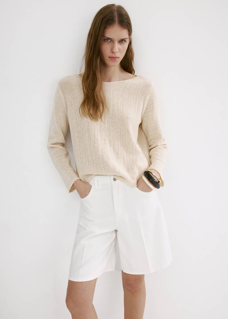 Straight-fit denim bermuda shorts — White