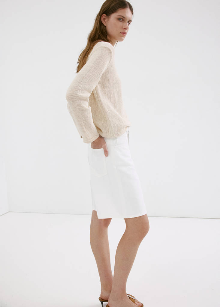 Straight-fit denim bermuda shorts — White