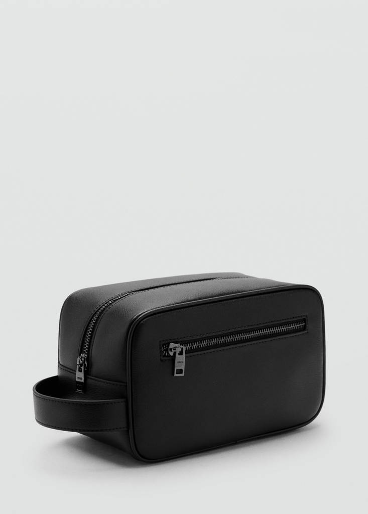Zipped leather cosmetic bag — Black