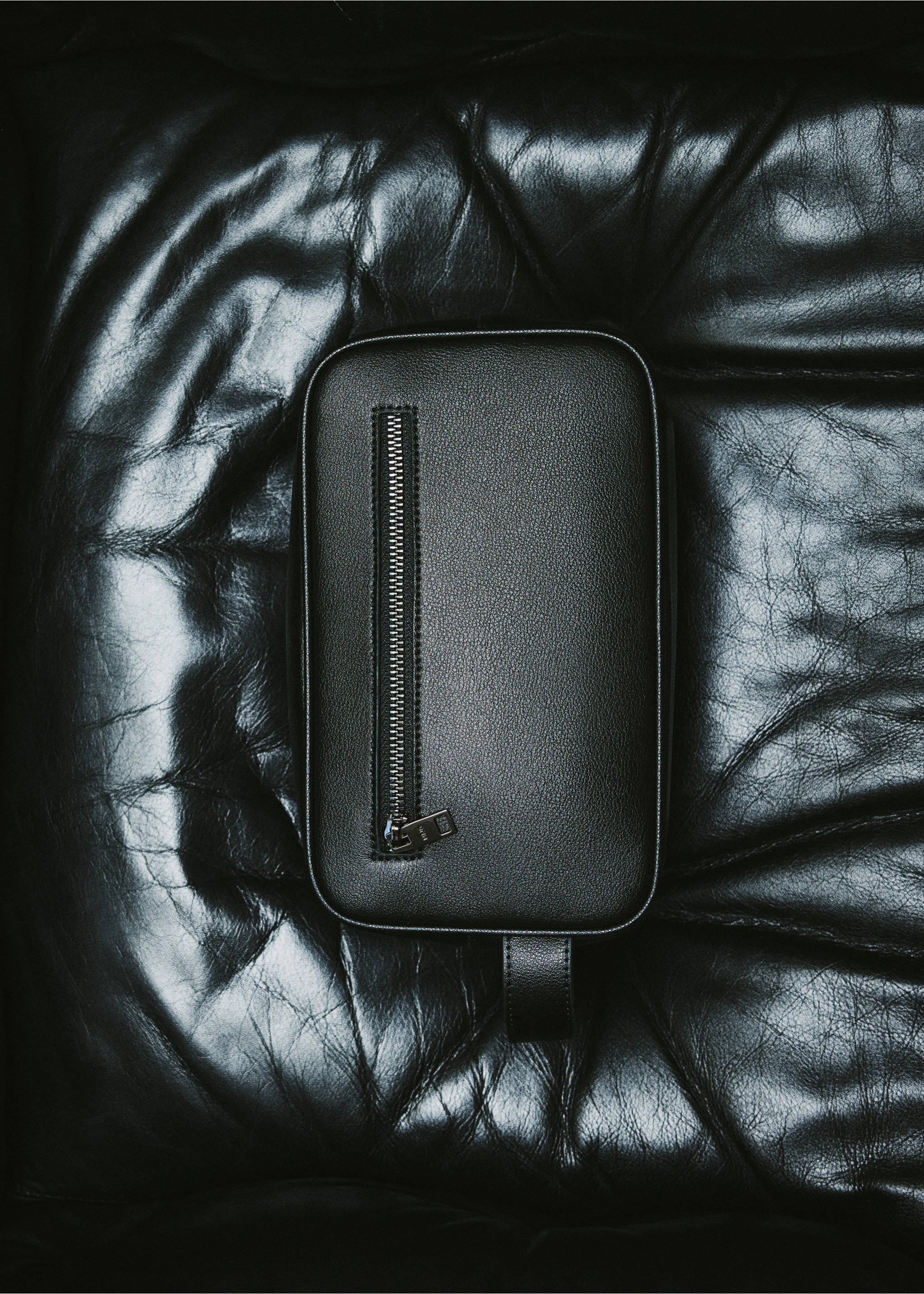 Zipped leather cosmetic bag - Details of the article 5, Black. Ref: 37021354-00.