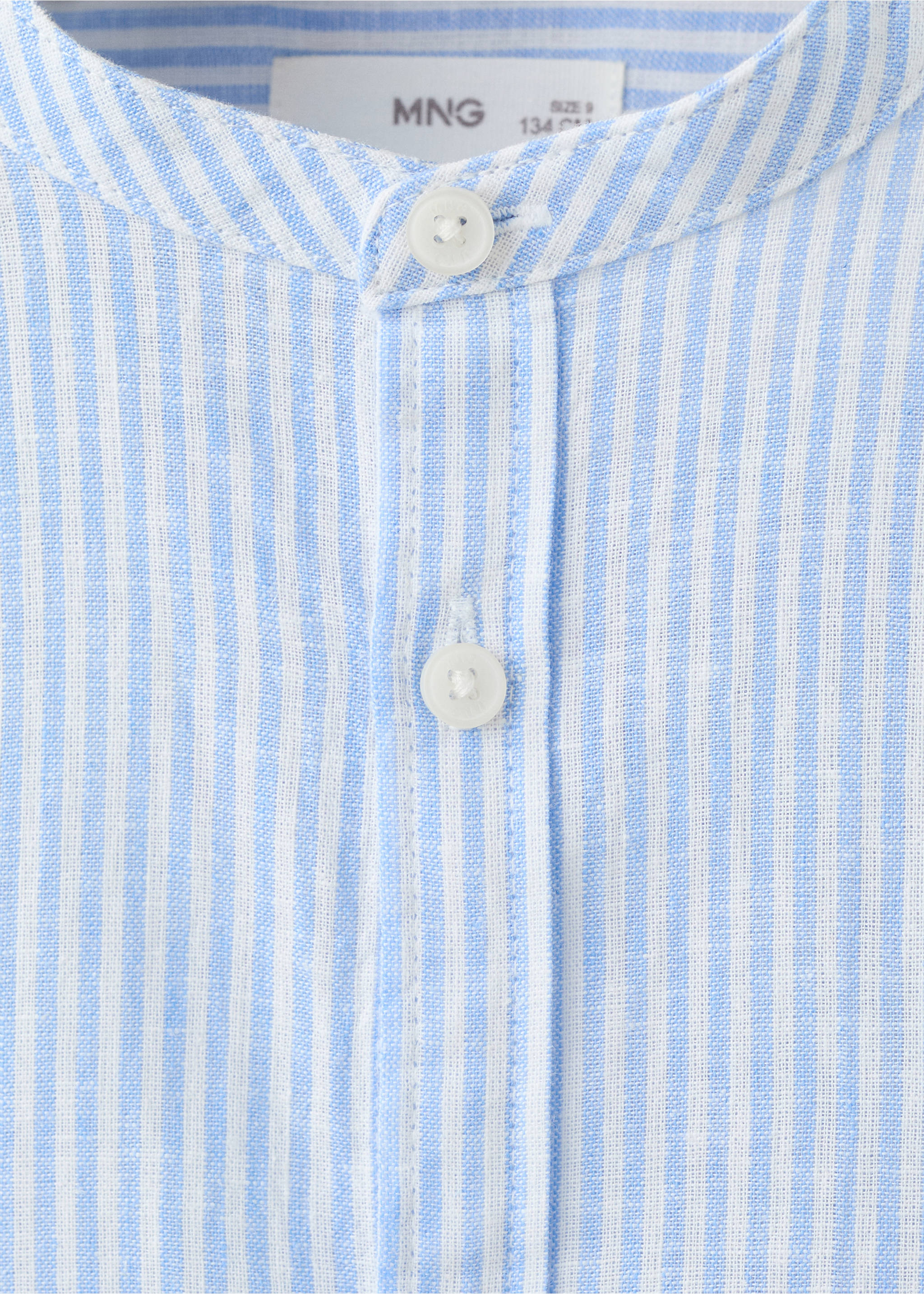 Striped linen-blend shirt - Details of the article 8, Blue. Ref: 37021366-00.