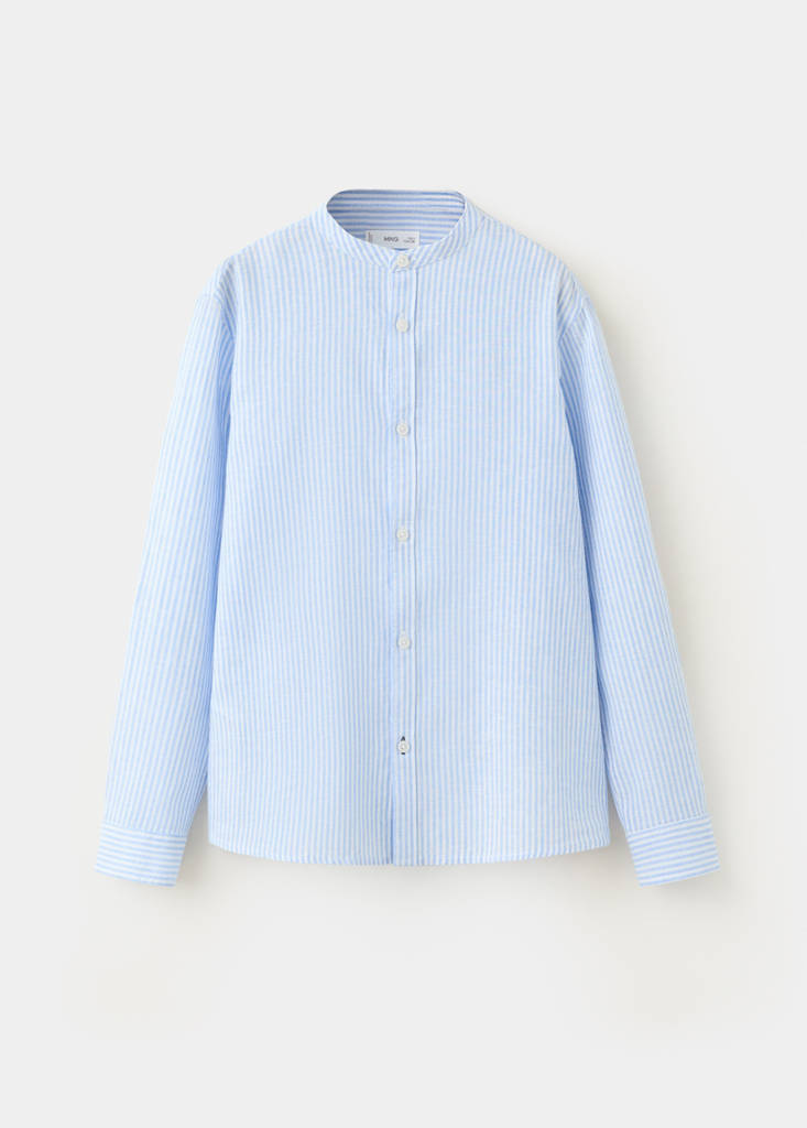Striped linen-blend shirt — Blue