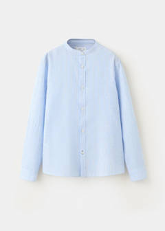 Striped linen-blend shirt — Blue 1