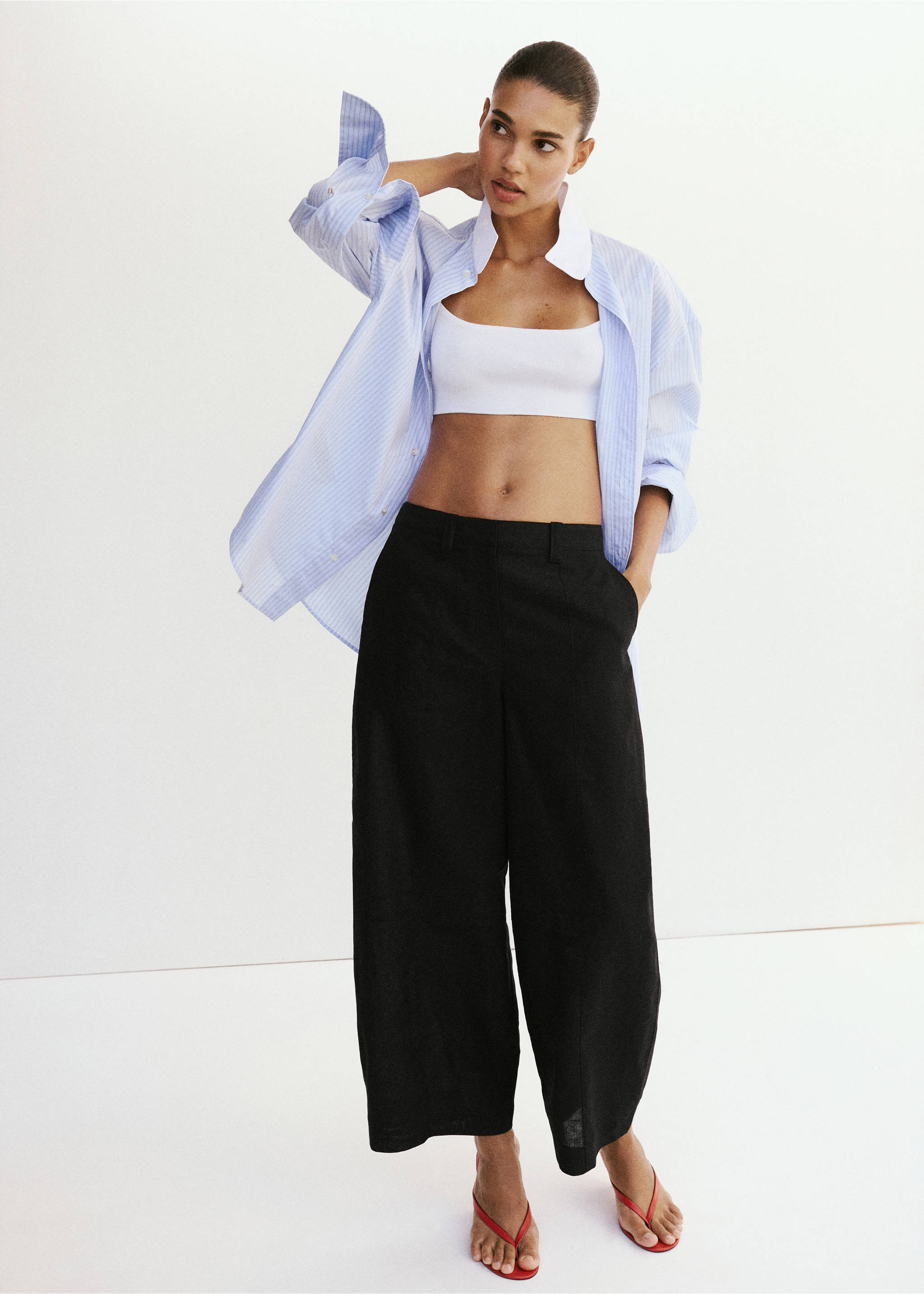 Linen balloon trousers - Overzichtstekening, Zwart. Ref: 37021368-00.