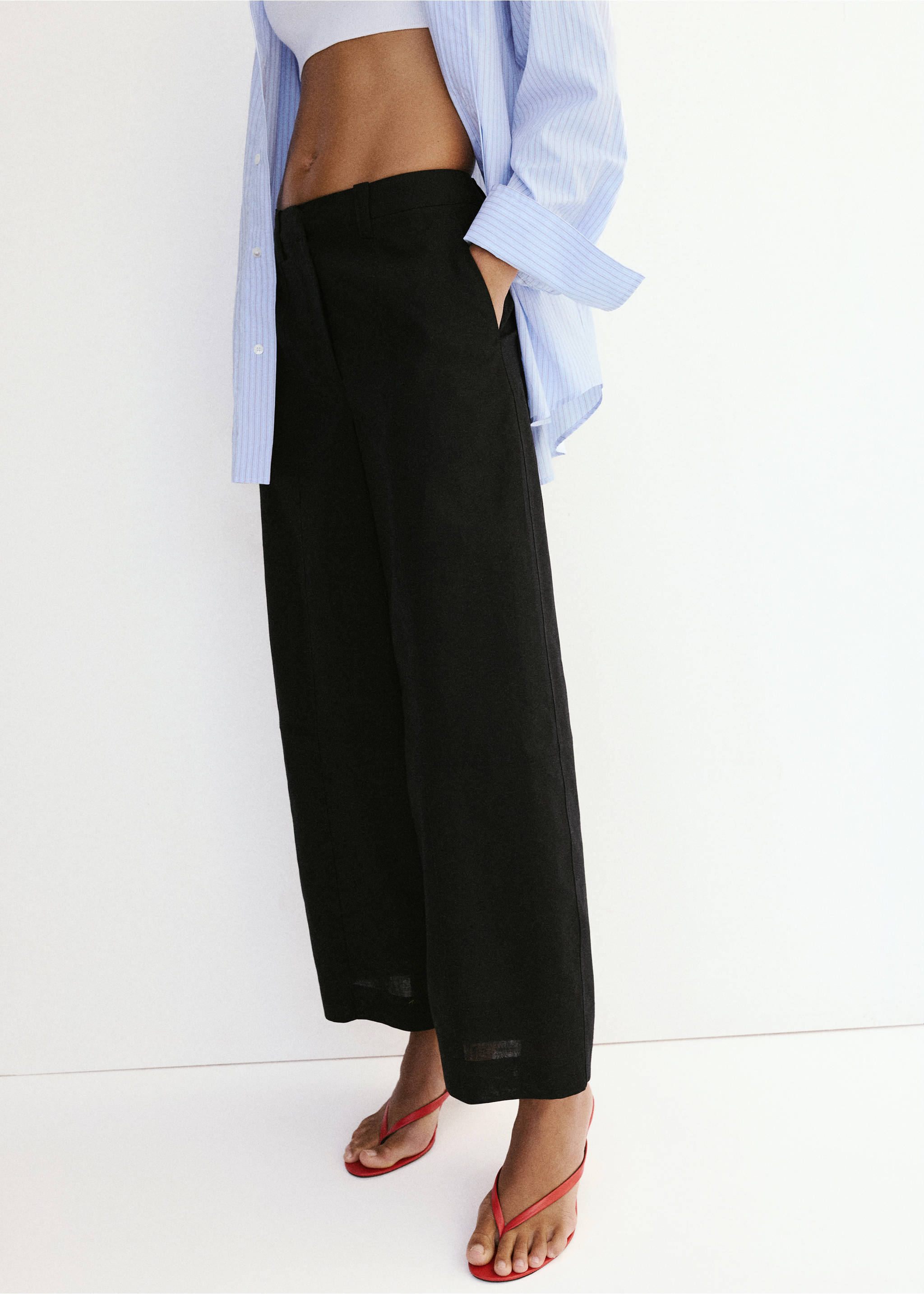Linen balloon trousers - Middenvlak, Zwart. Ref: 37021368-00.