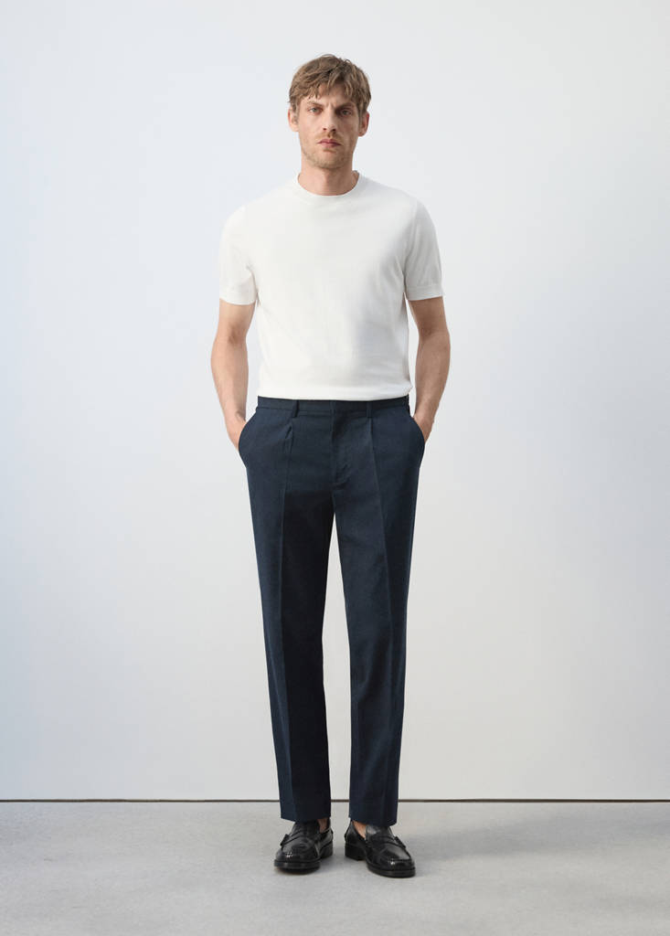 Slim fit linen lyocell blend trousers — Navy