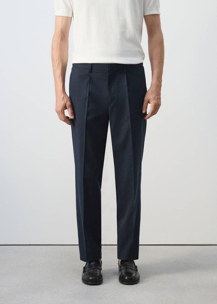 Slim fit linen lyocell blend trousers — Navy