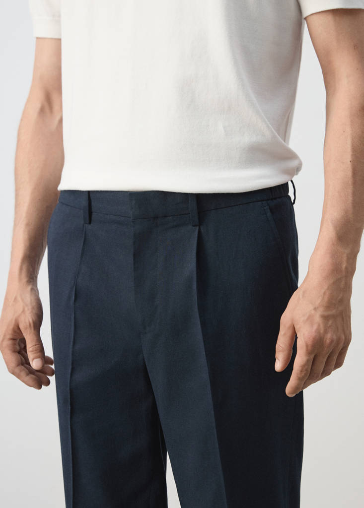 Slim fit linen lyocell blend trousers — Navy